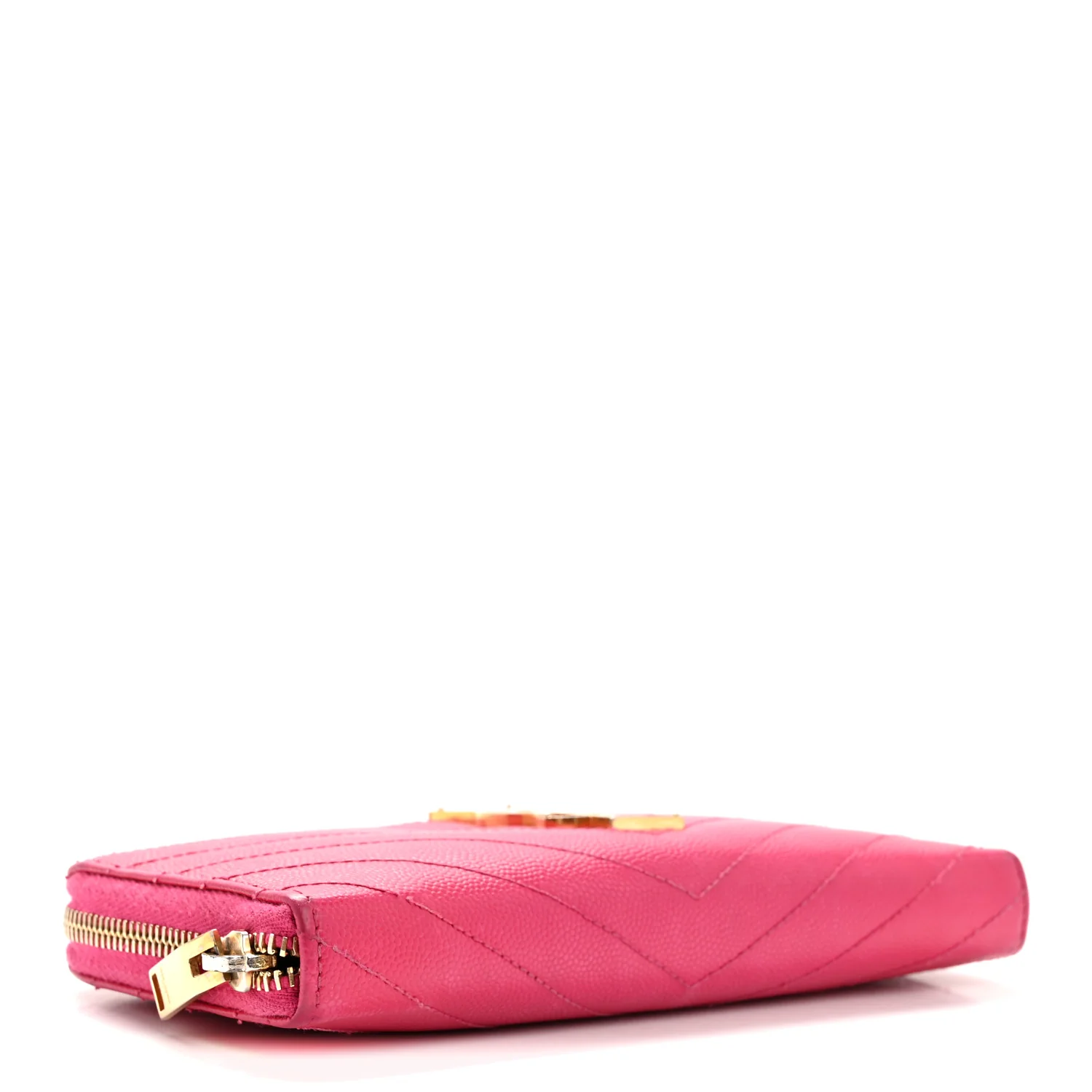 Grain De Poudre Matelasse Chevron Monogram Zip Around Wallet Fuchsia - Image 4