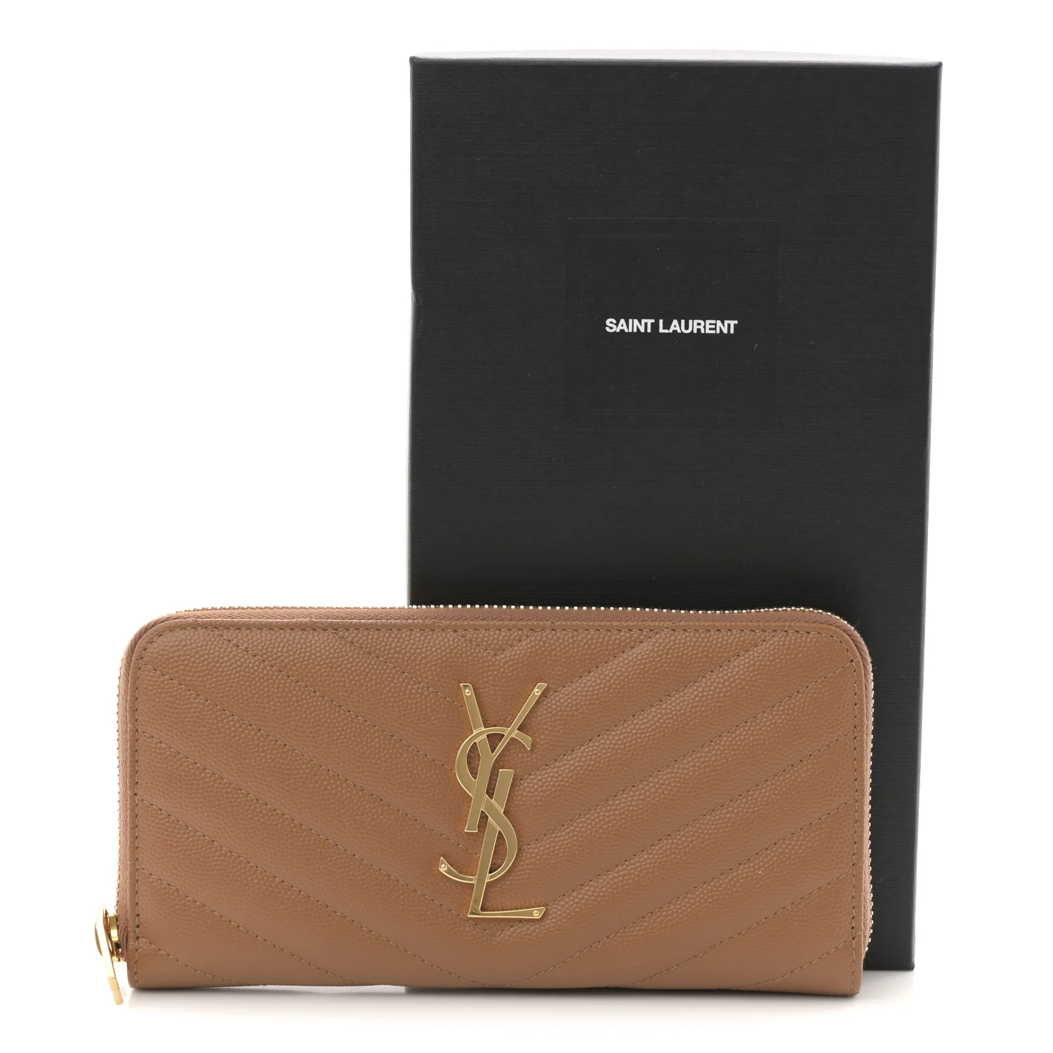 Grain De Poudre Matelasse Chevron Monogram Zip Around Wallet Naturel Dark - Image 8