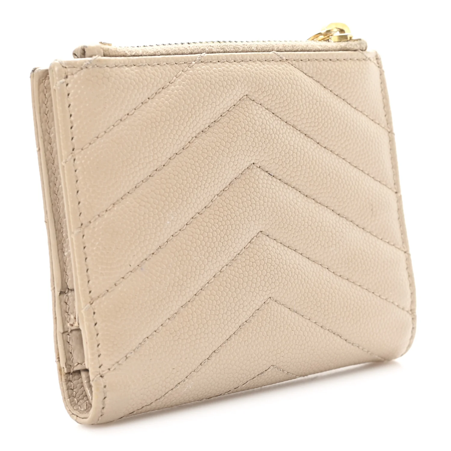Grain De Poudre Matelasse Chevron Monogram Zipped Card Case Dark Beige - Image 3
