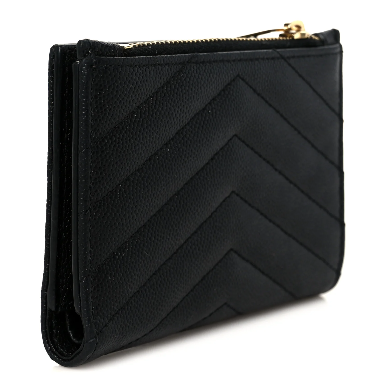 Grain De Poudre Matelasse Chevron Monogram Zipped Two-Part Wallet Black - Image 3