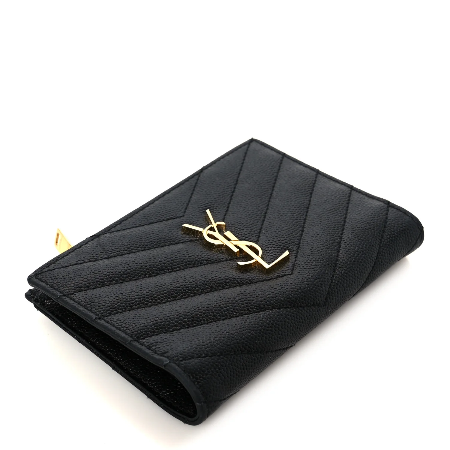 Grain De Poudre Matelasse Chevron Monogram Zipped Two-Part Wallet Black - Image 4