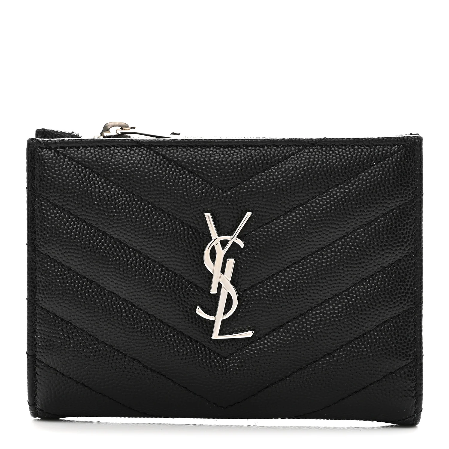 Grain De Poudre Matelasse Chevron Monogram Zipped Two-Part Wallet Black