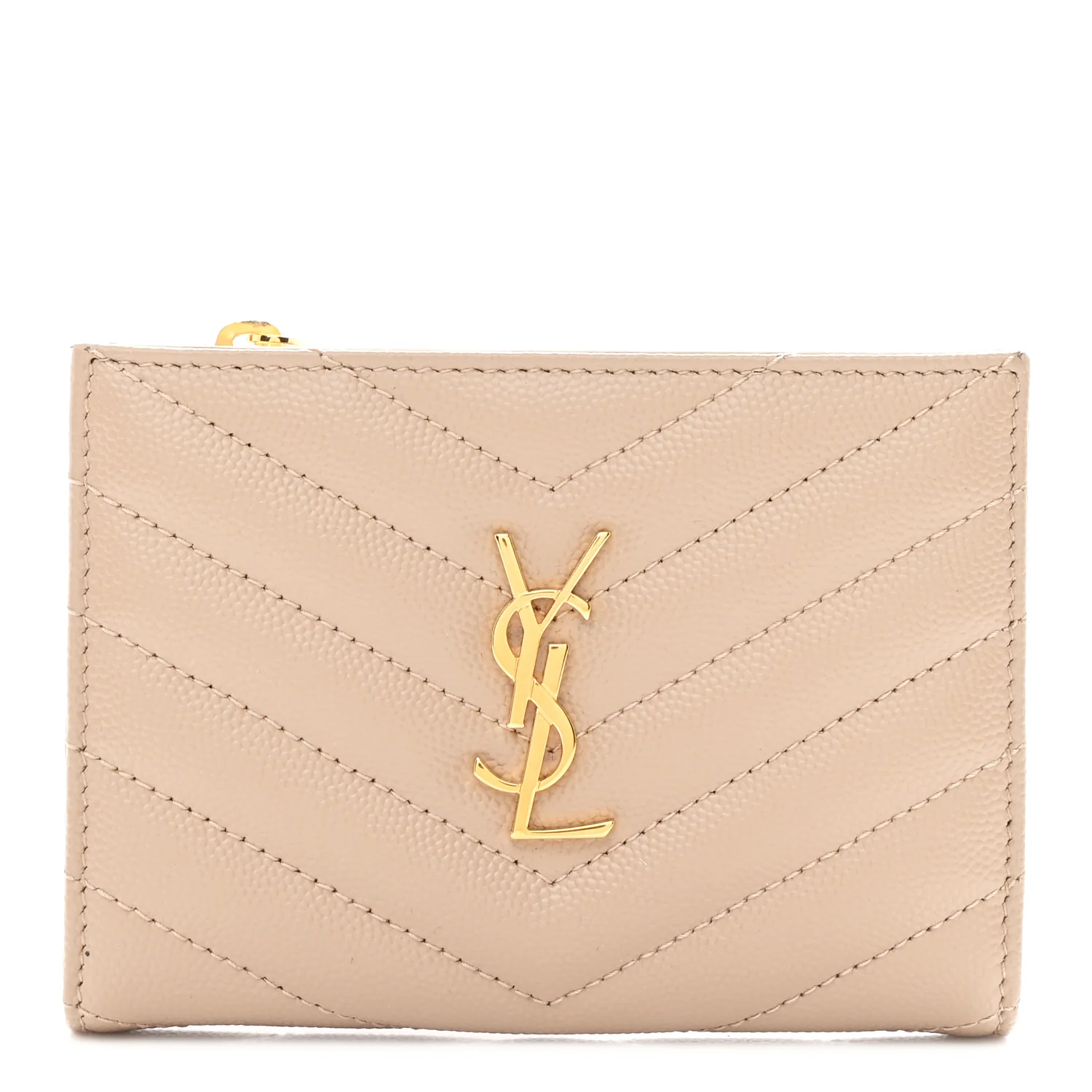 Grain De Poudre Matelasse Chevron Monogram Zipped Two-Part Wallet Dark Beige