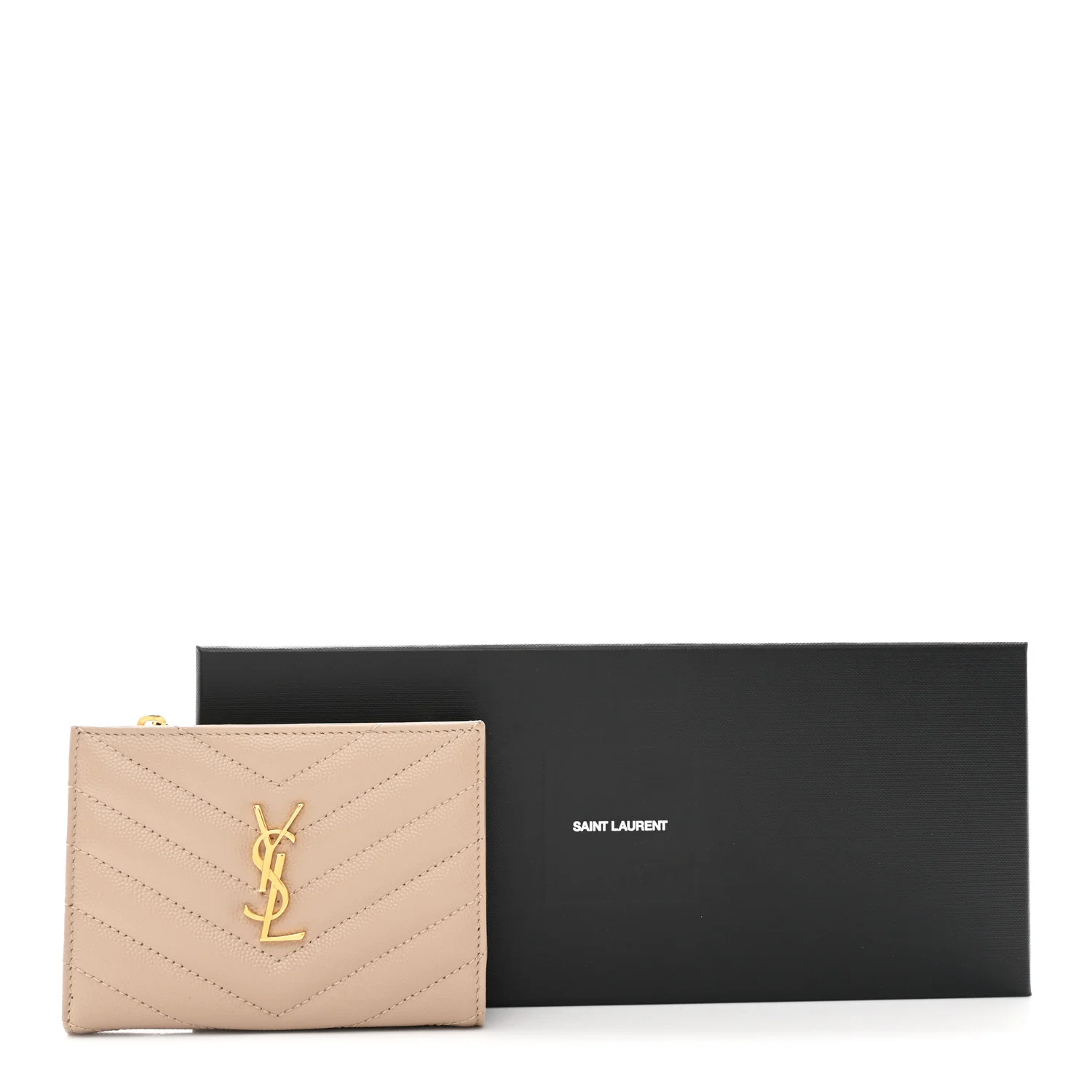 Grain De Poudre Matelasse Chevron Monogram Zipped Two-Part Wallet Dark Beige - Image 10