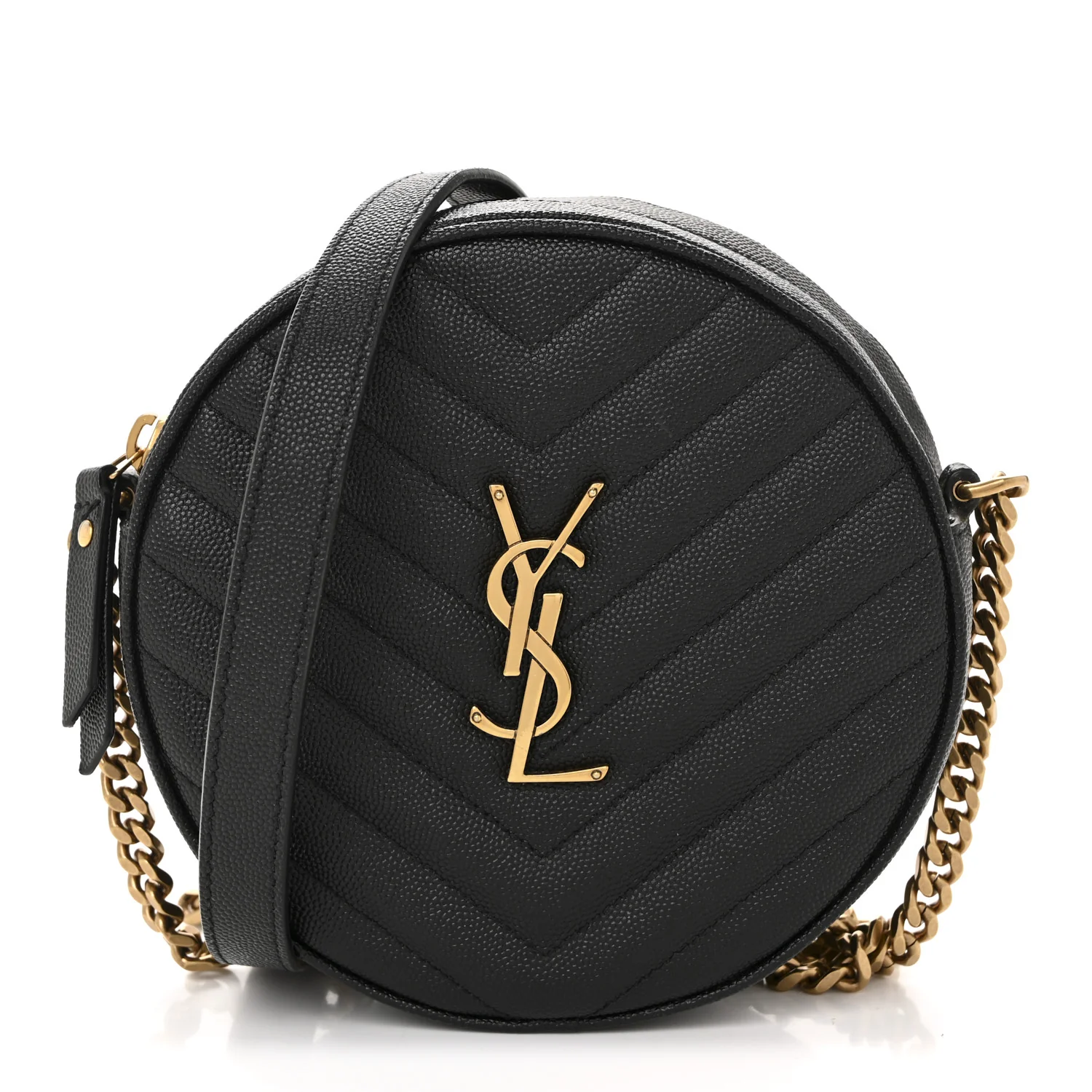 Grain De Poudre Matelasse Chevron Quilted Round Vinyle Camera Bag Black