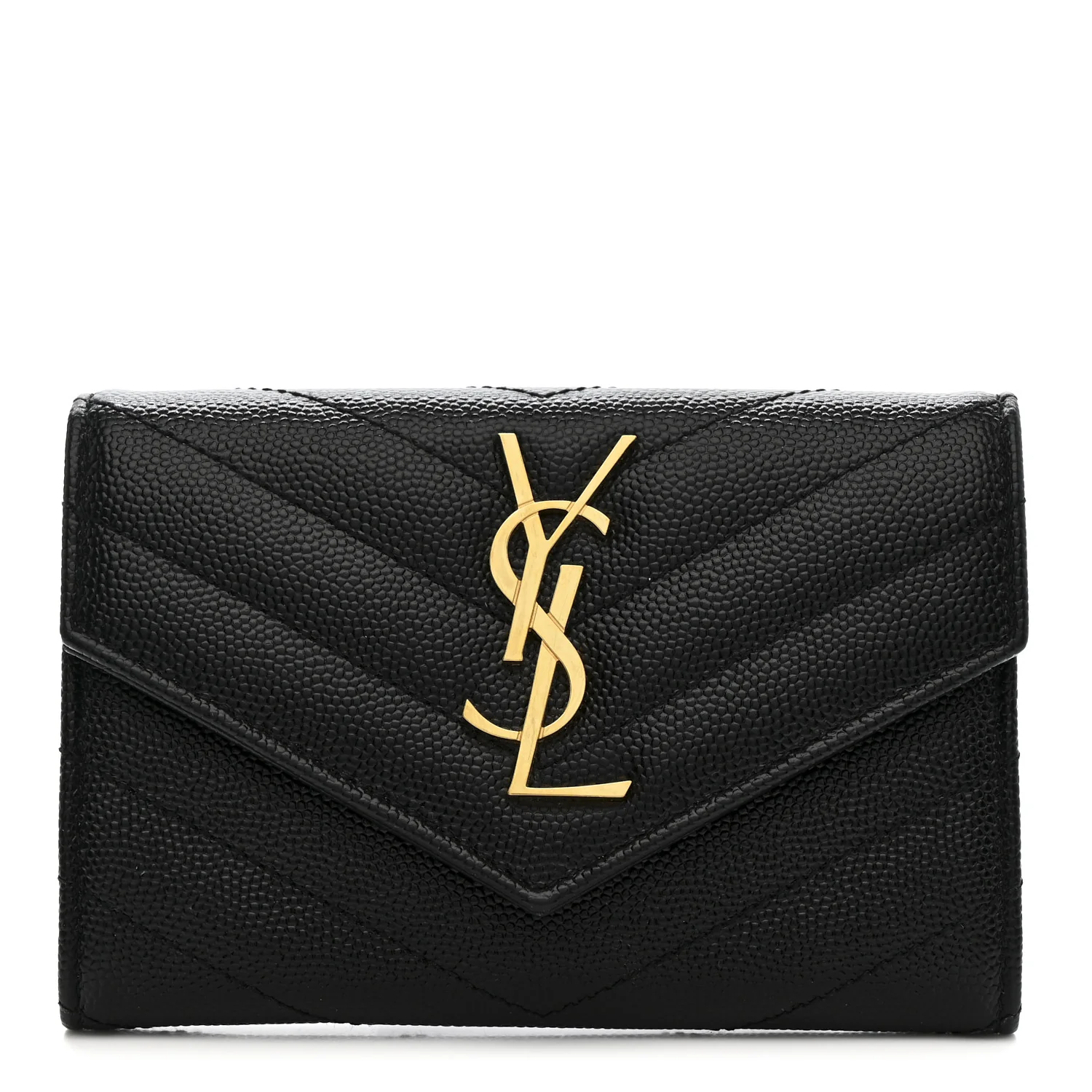 Grain De Poudre Matelasse Chevron Small Monogram Envelope Wallet Black