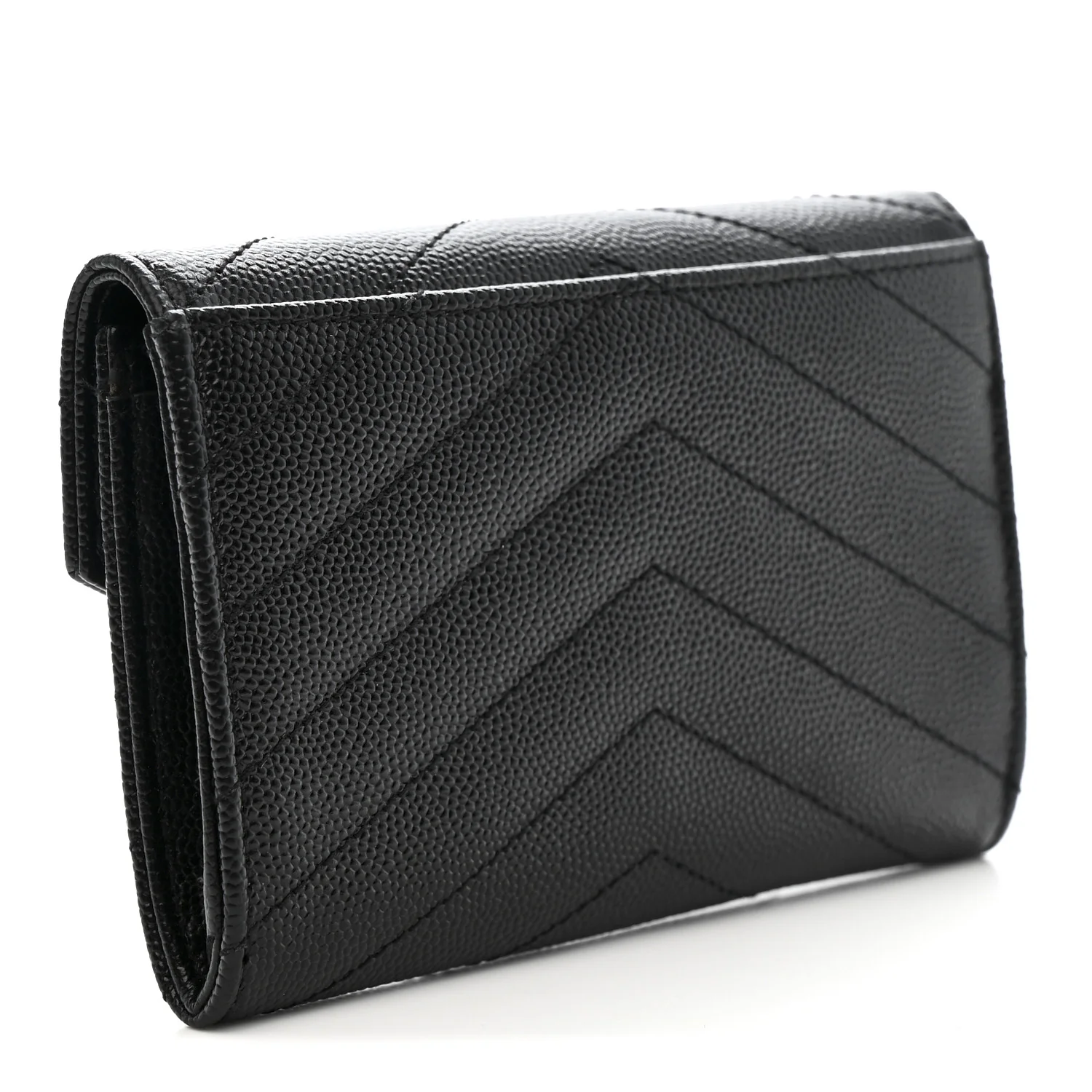 Grain De Poudre Matelasse Chevron Small Monogram Envelope Wallet Black - Image 3