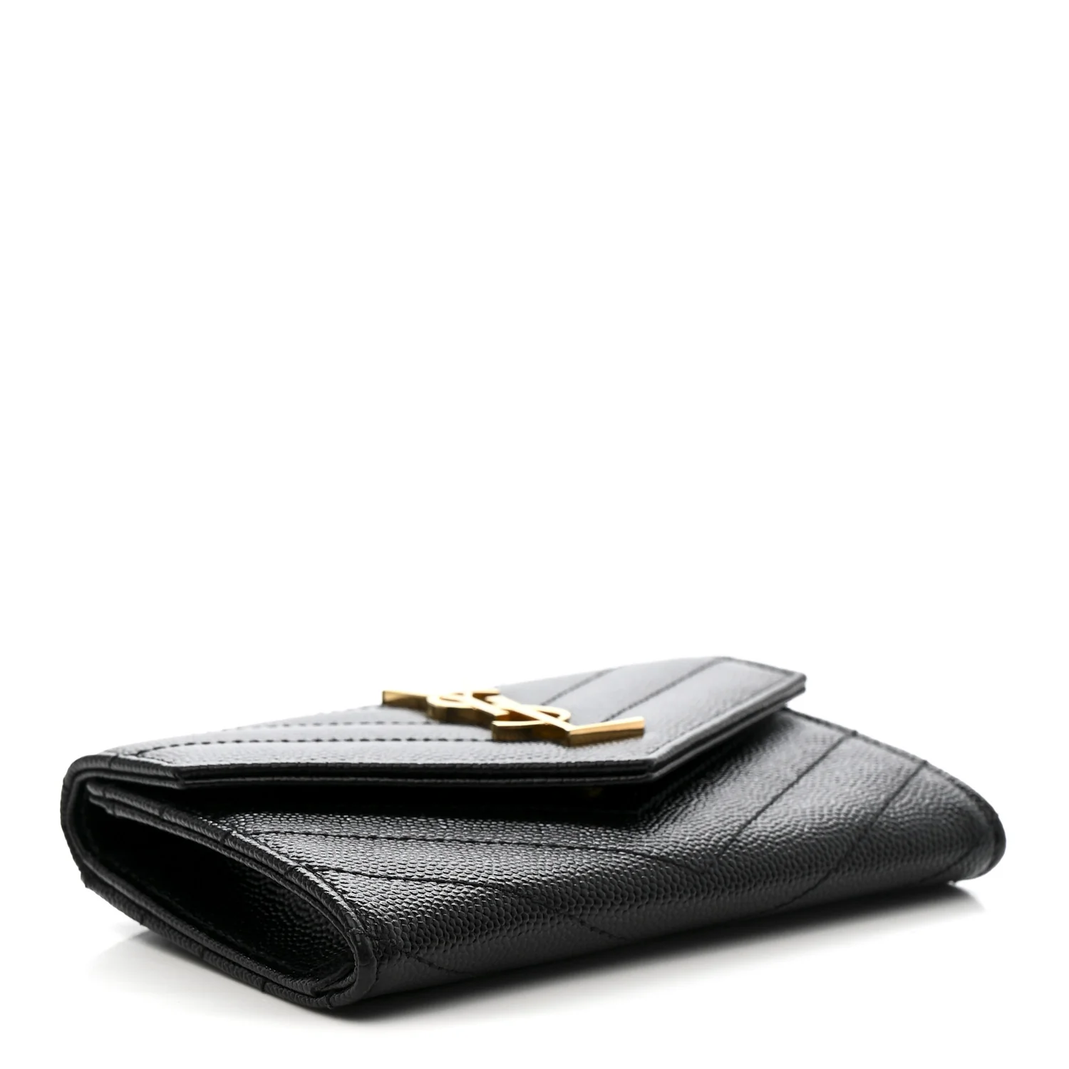 Grain De Poudre Matelasse Chevron Small Monogram Envelope Wallet Black - Image 4