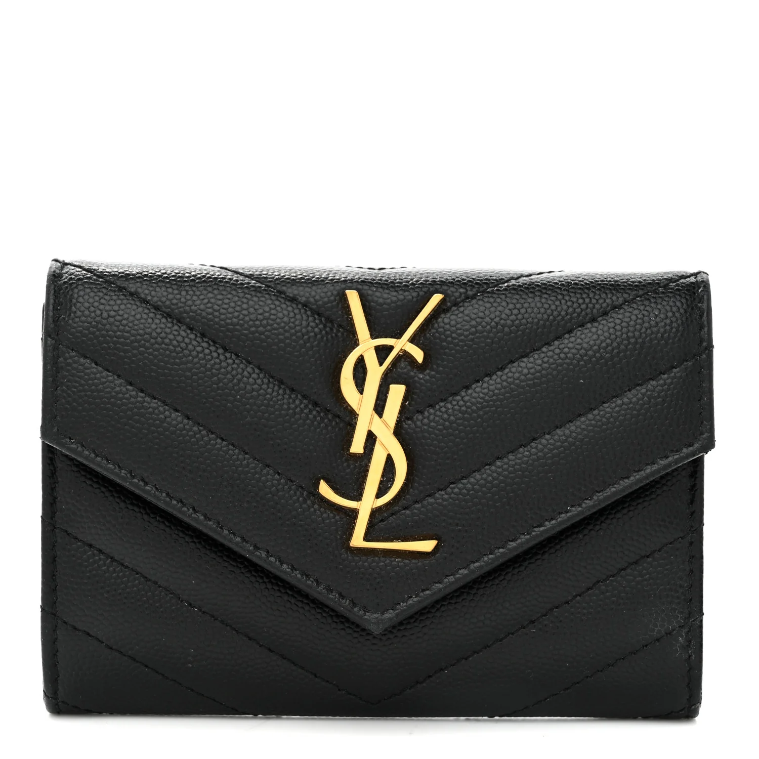 Grain De Poudre Matelasse Chevron Small Monogram Envelope Wallet Black