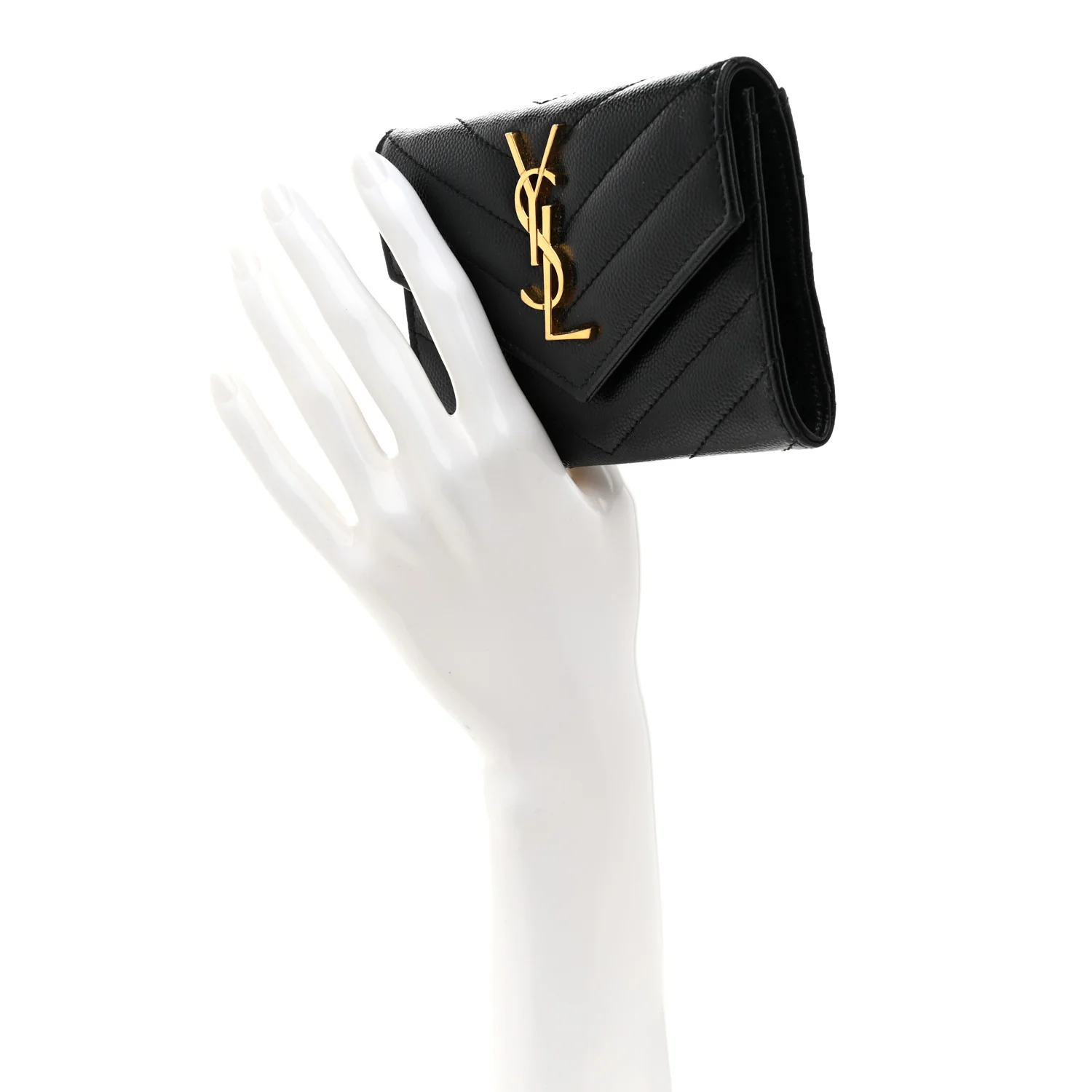 Grain De Poudre Matelasse Chevron Small Monogram Envelope Wallet Black - Image 2