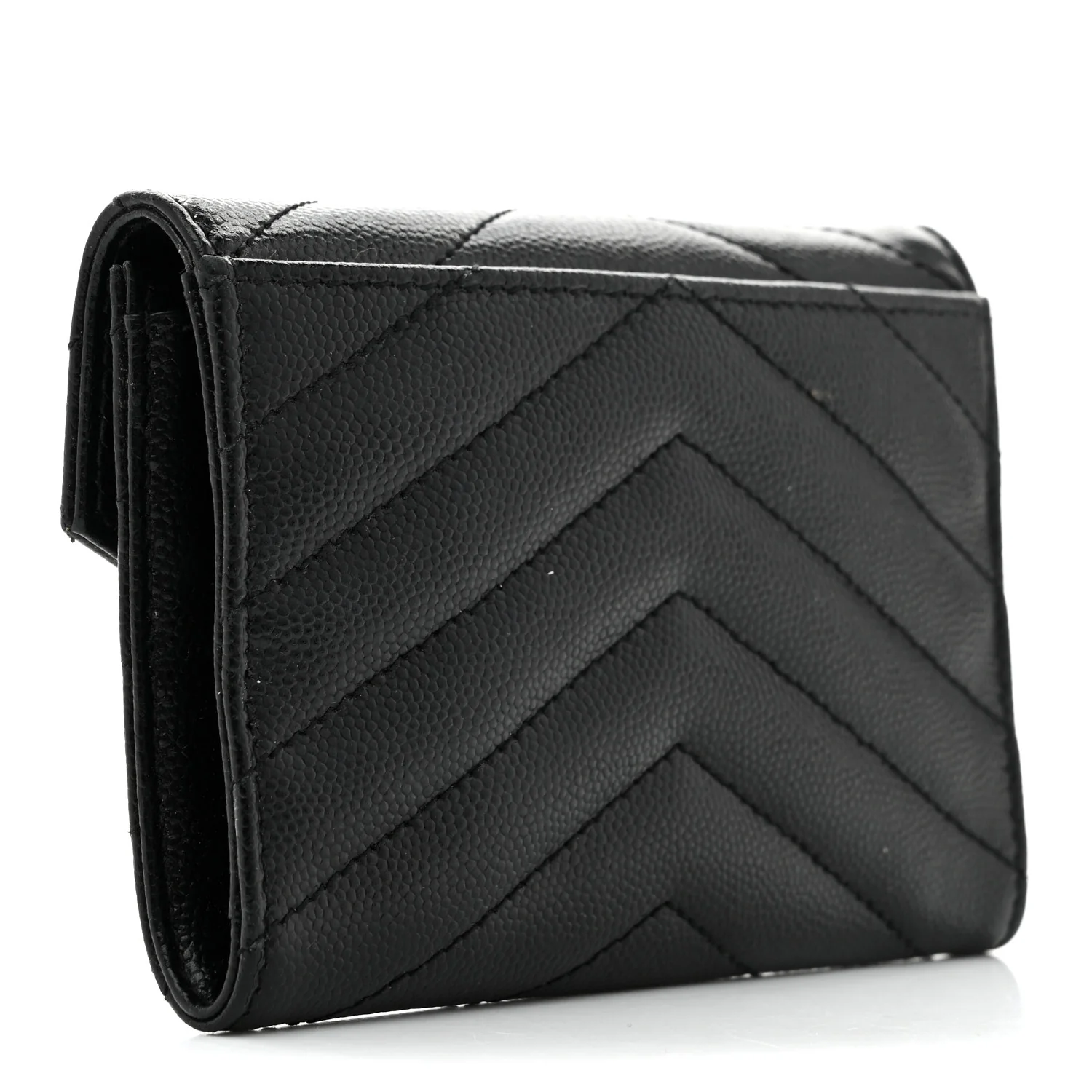 Grain De Poudre Matelasse Chevron Small Monogram Envelope Wallet Black - Image 3