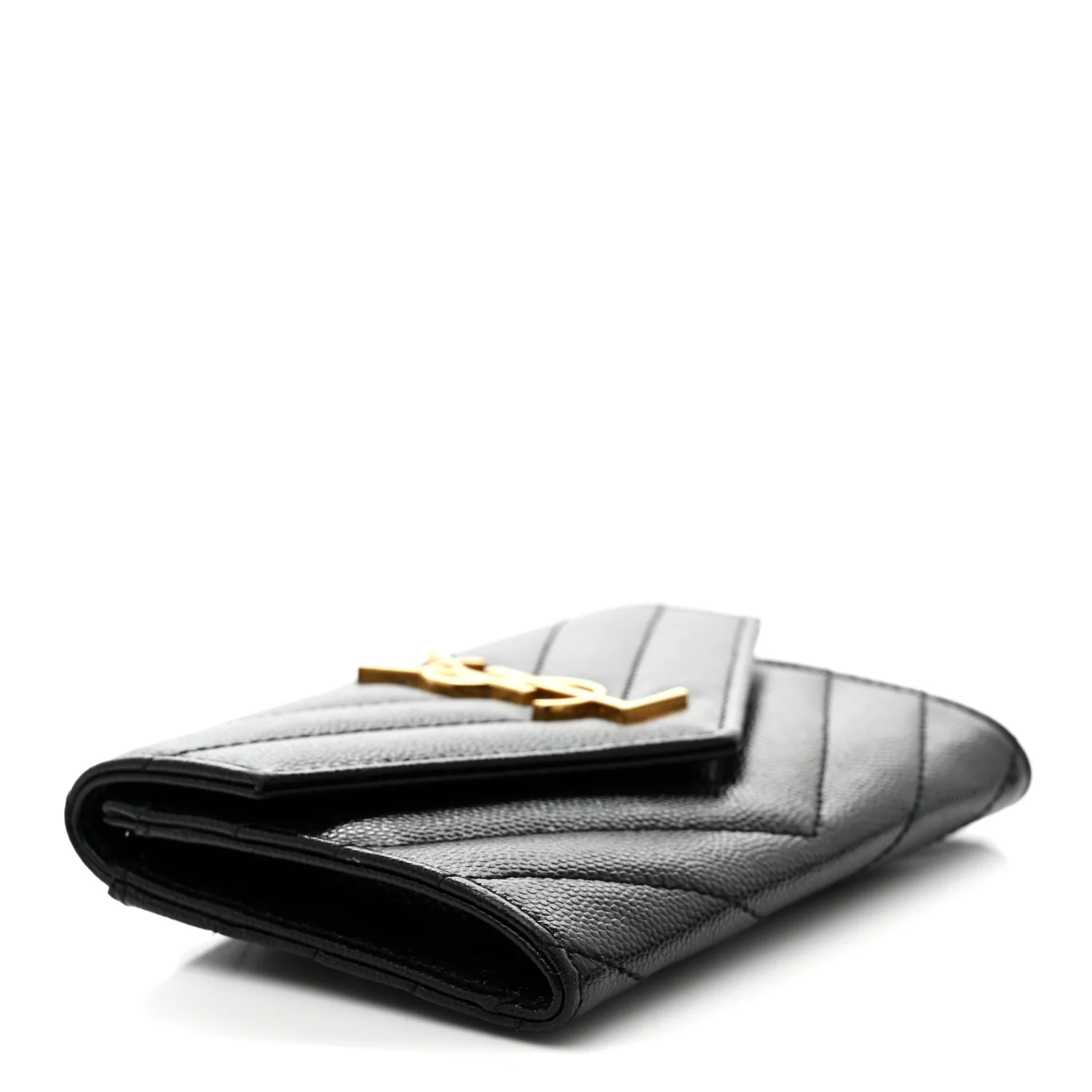 Grain De Poudre Matelasse Chevron Small Monogram Envelope Wallet Black - Image 4