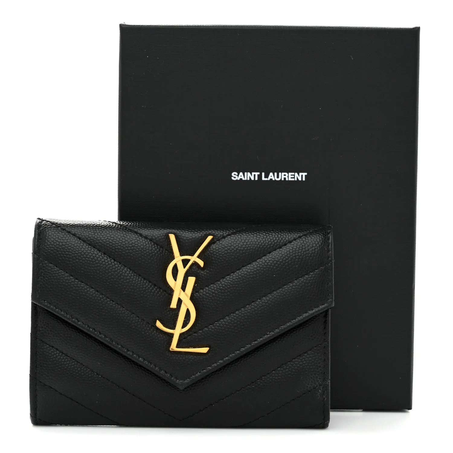 Grain De Poudre Matelasse Chevron Small Monogram Envelope Wallet Black - Image 8