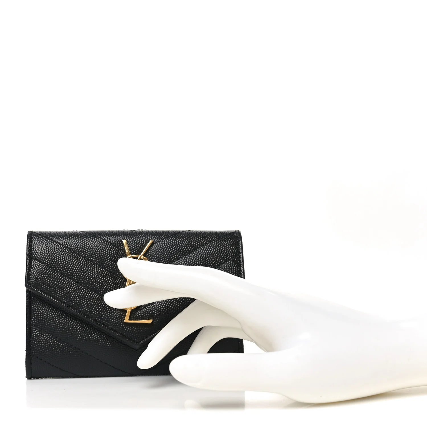 Grain De Poudre Matelasse Chevron Small Monogram Envelope Wallet Black - Image 2