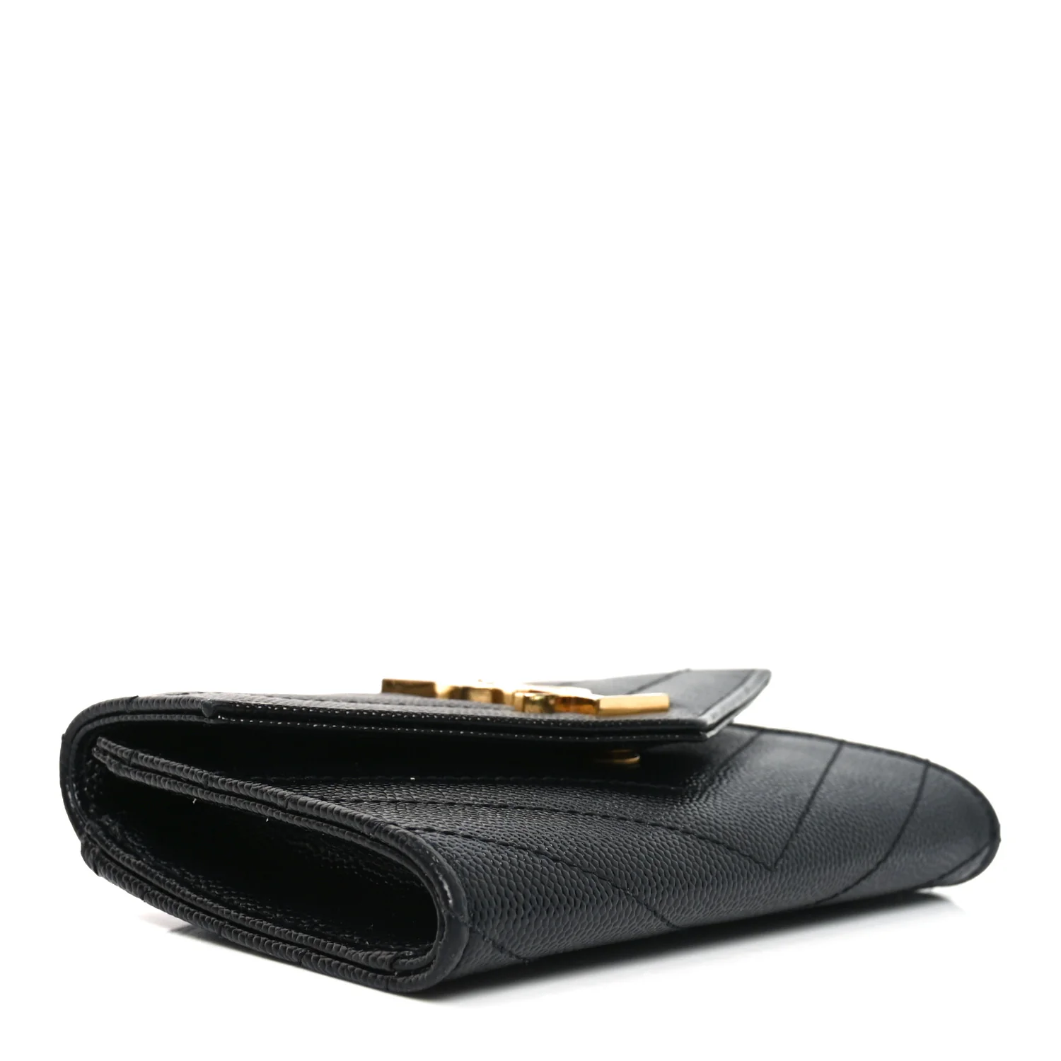 Grain De Poudre Matelasse Chevron Small Monogram Envelope Wallet Black - Image 4