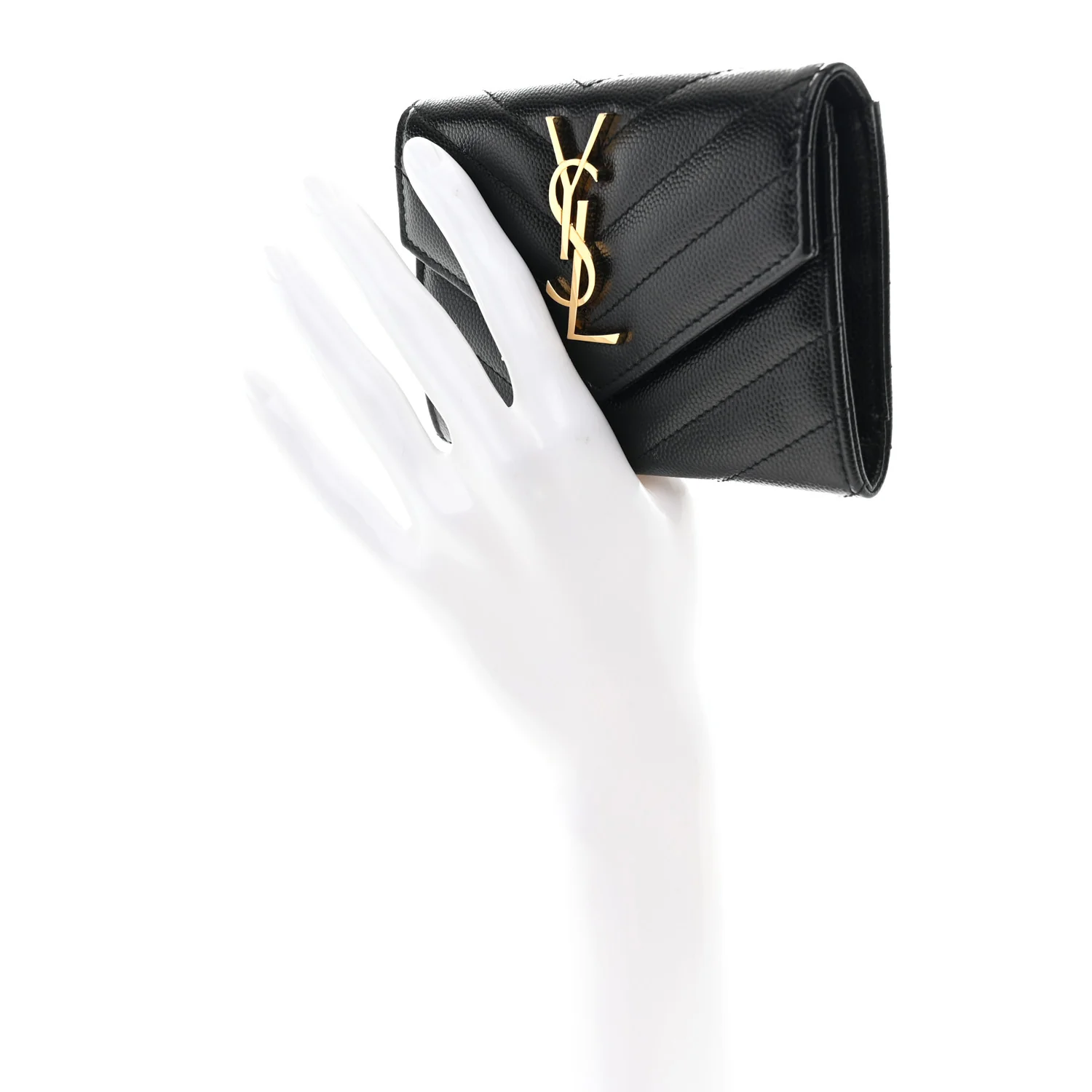 Grain De Poudre Matelasse Chevron Small Monogram Envelope Wallet Black - Image 2