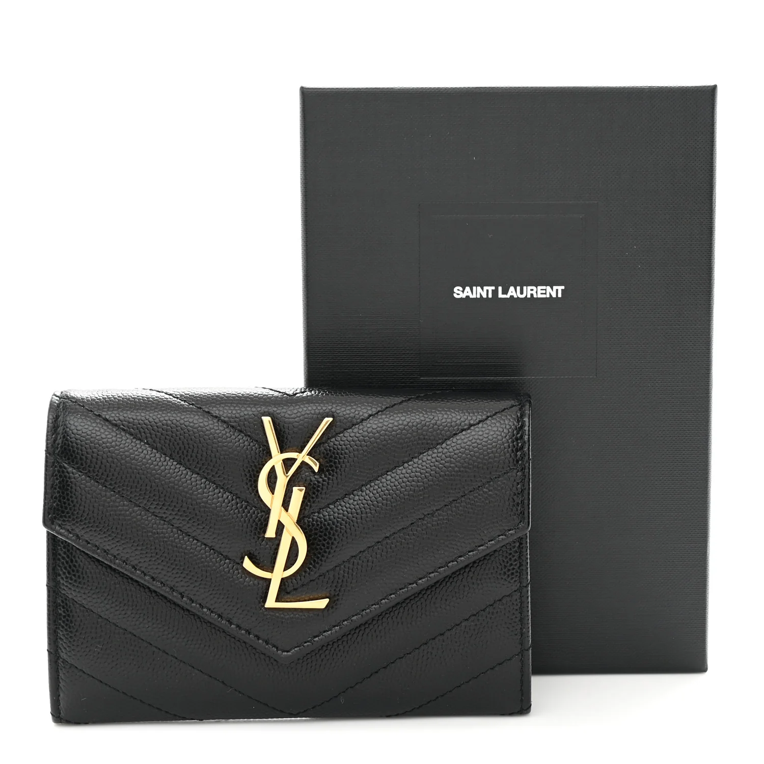 Grain De Poudre Matelasse Chevron Small Monogram Envelope Wallet Black - Image 8