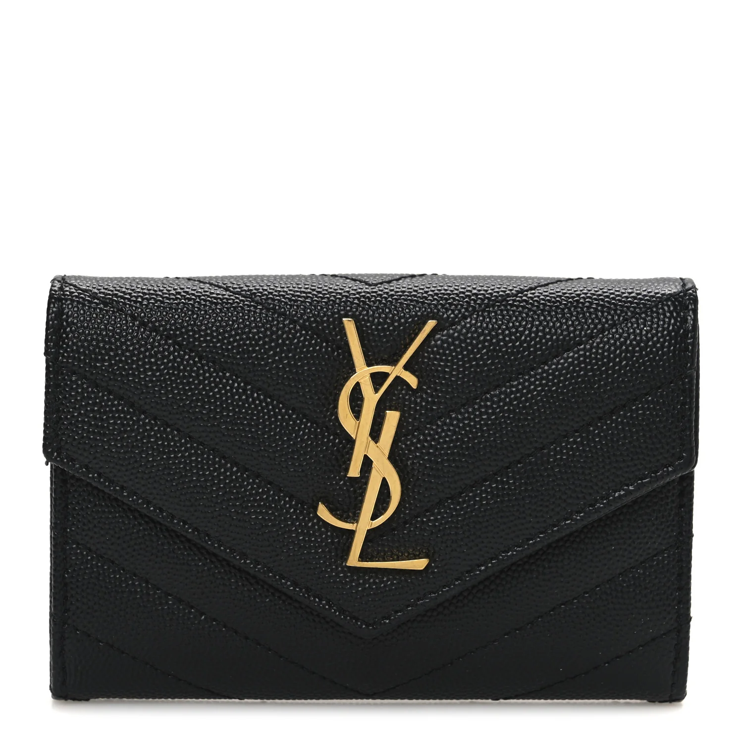 Grain De Poudre Matelasse Chevron Small Monogram Envelope Wallet Black