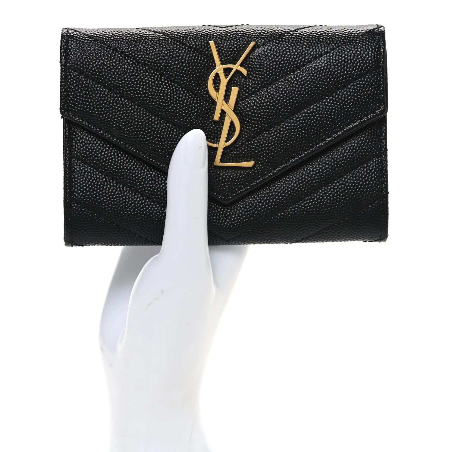 Grain De Poudre Matelasse Chevron Small Monogram Envelope Wallet Black - Image 2