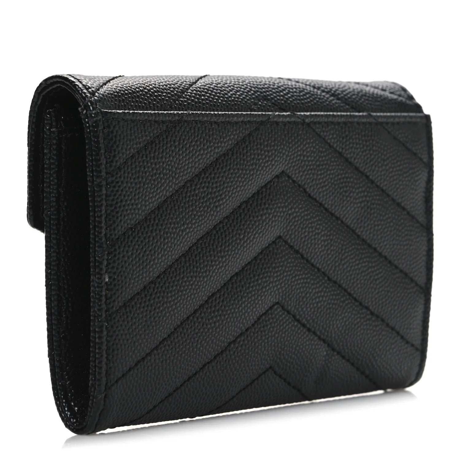 Grain De Poudre Matelasse Chevron Small Monogram Envelope Wallet Black - Image 3