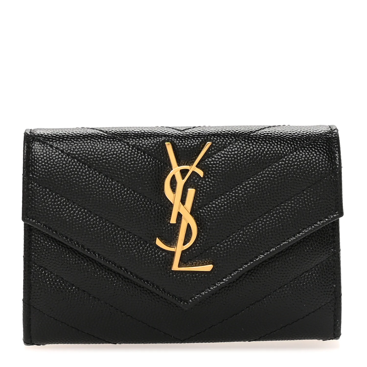 Grain De Poudre Matelasse Chevron Small Monogram Envelope Wallet Black