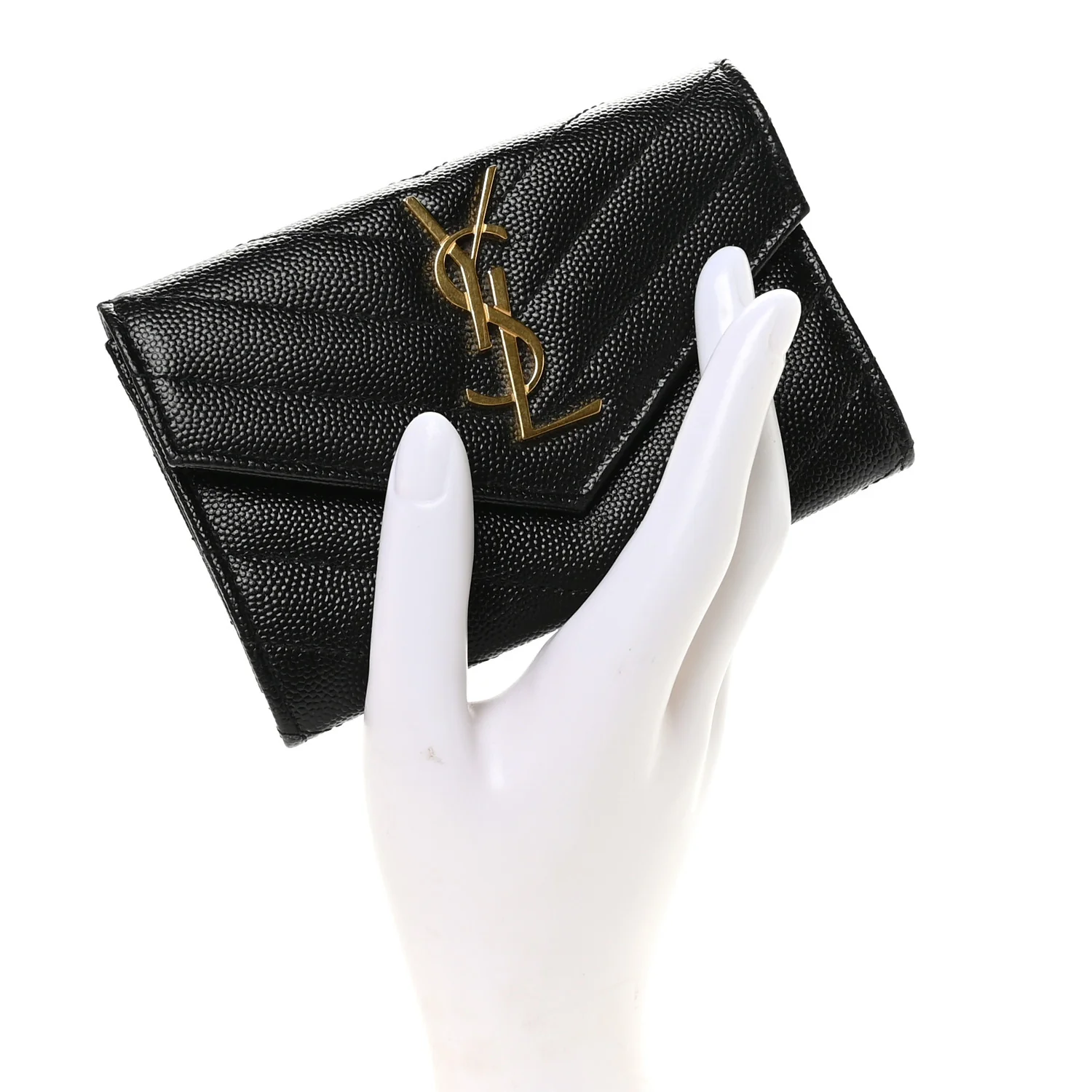 Grain De Poudre Matelasse Chevron Small Monogram Envelope Wallet Black - Image 2