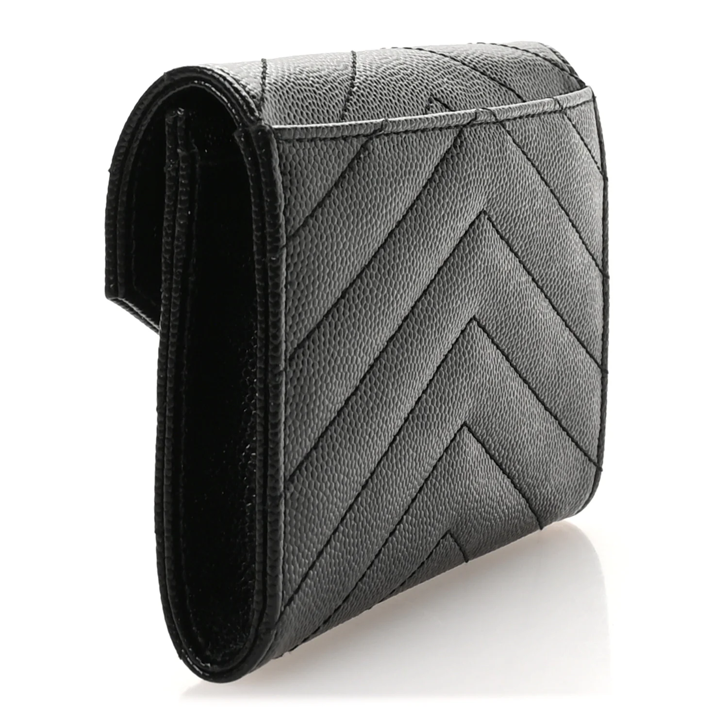 Grain De Poudre Matelasse Chevron Small Monogram Envelope Wallet Black - Image 3