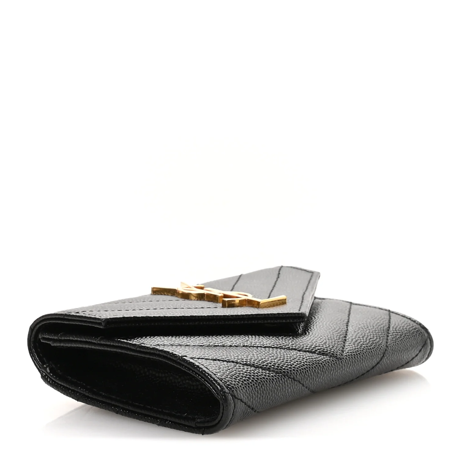 Grain De Poudre Matelasse Chevron Small Monogram Envelope Wallet Black - Image 4