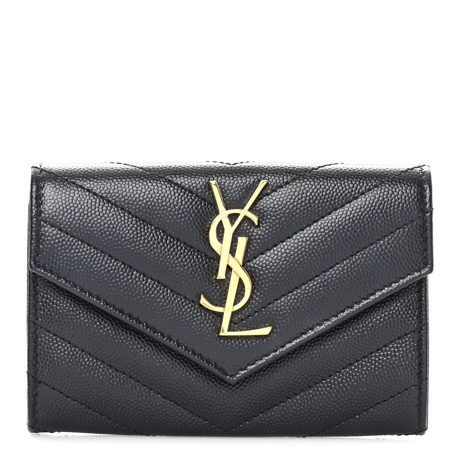 Grain De Poudre Matelasse Chevron Small Monogram Envelope Wallet Black