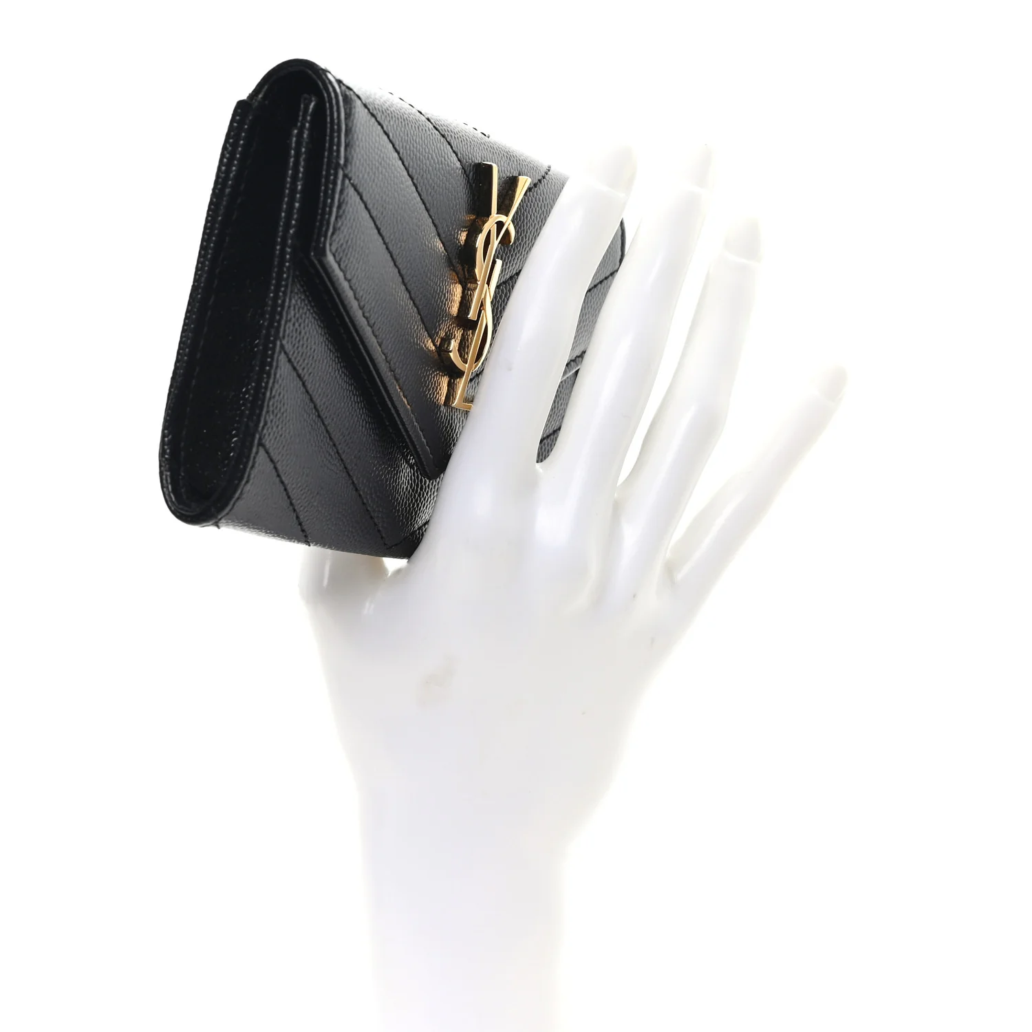 Grain De Poudre Matelasse Chevron Small Monogram Envelope Wallet Black - Image 2