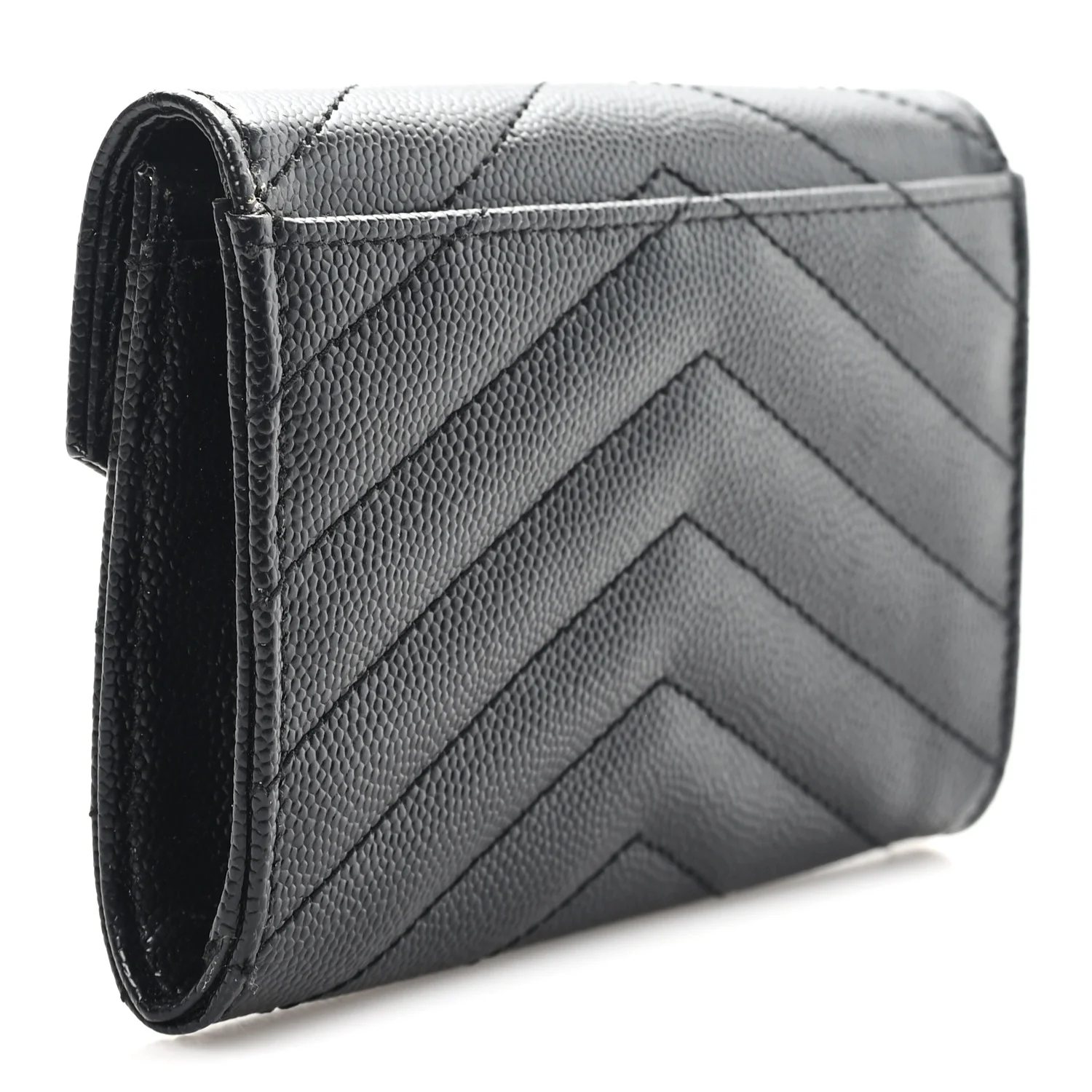 Grain De Poudre Matelasse Chevron Small Monogram Envelope Wallet Black - Image 3