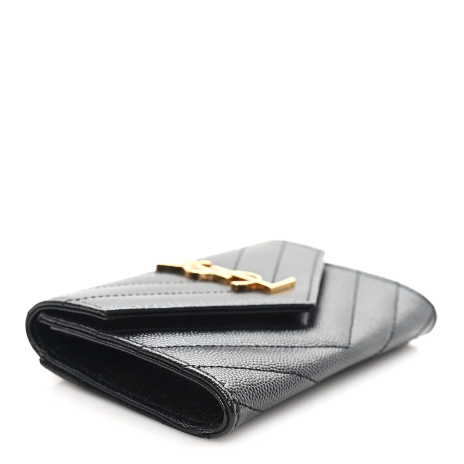 Grain De Poudre Matelasse Chevron Small Monogram Envelope Wallet Black - Image 4
