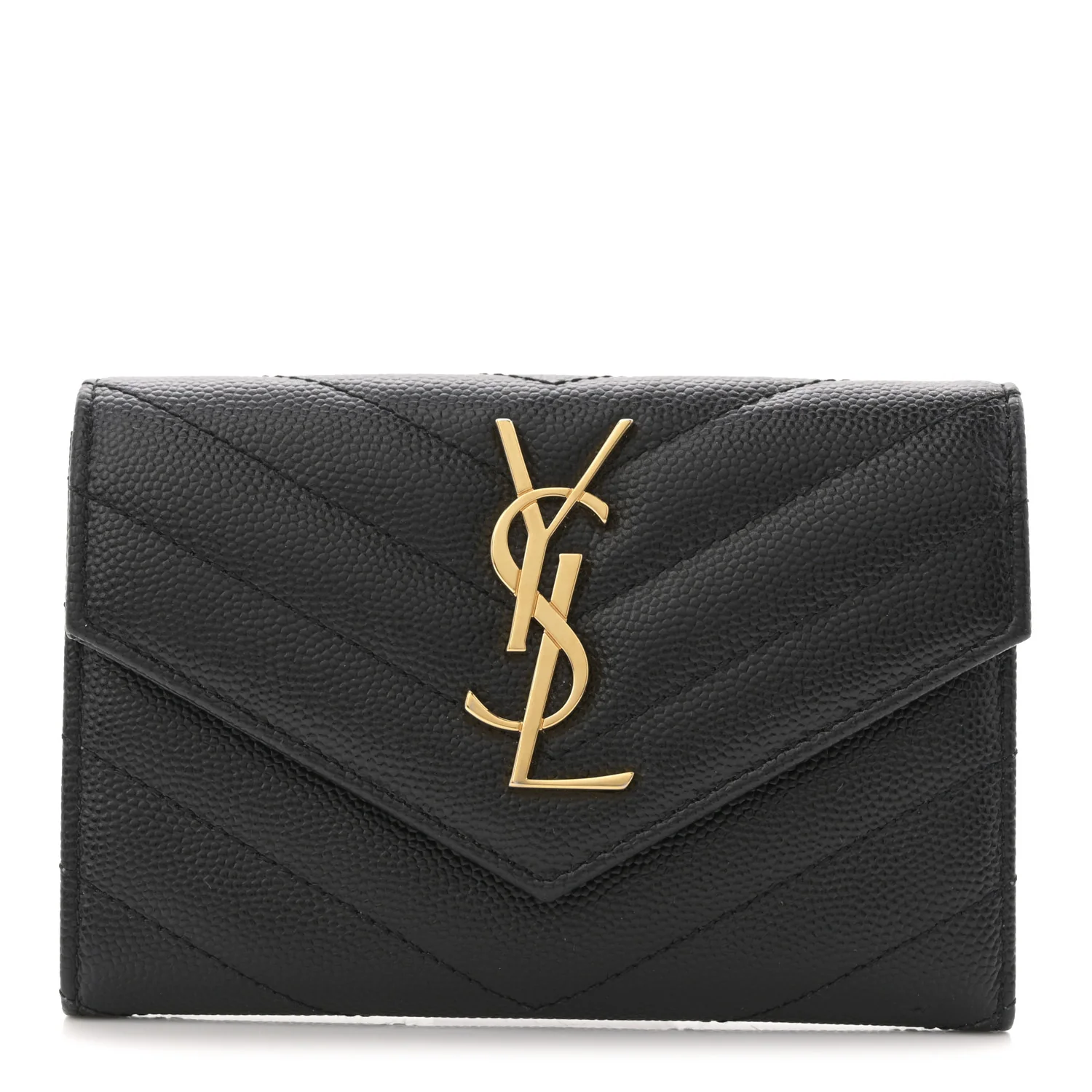 Grain De Poudre Matelasse Chevron Small Monogram Envelope Wallet Black
