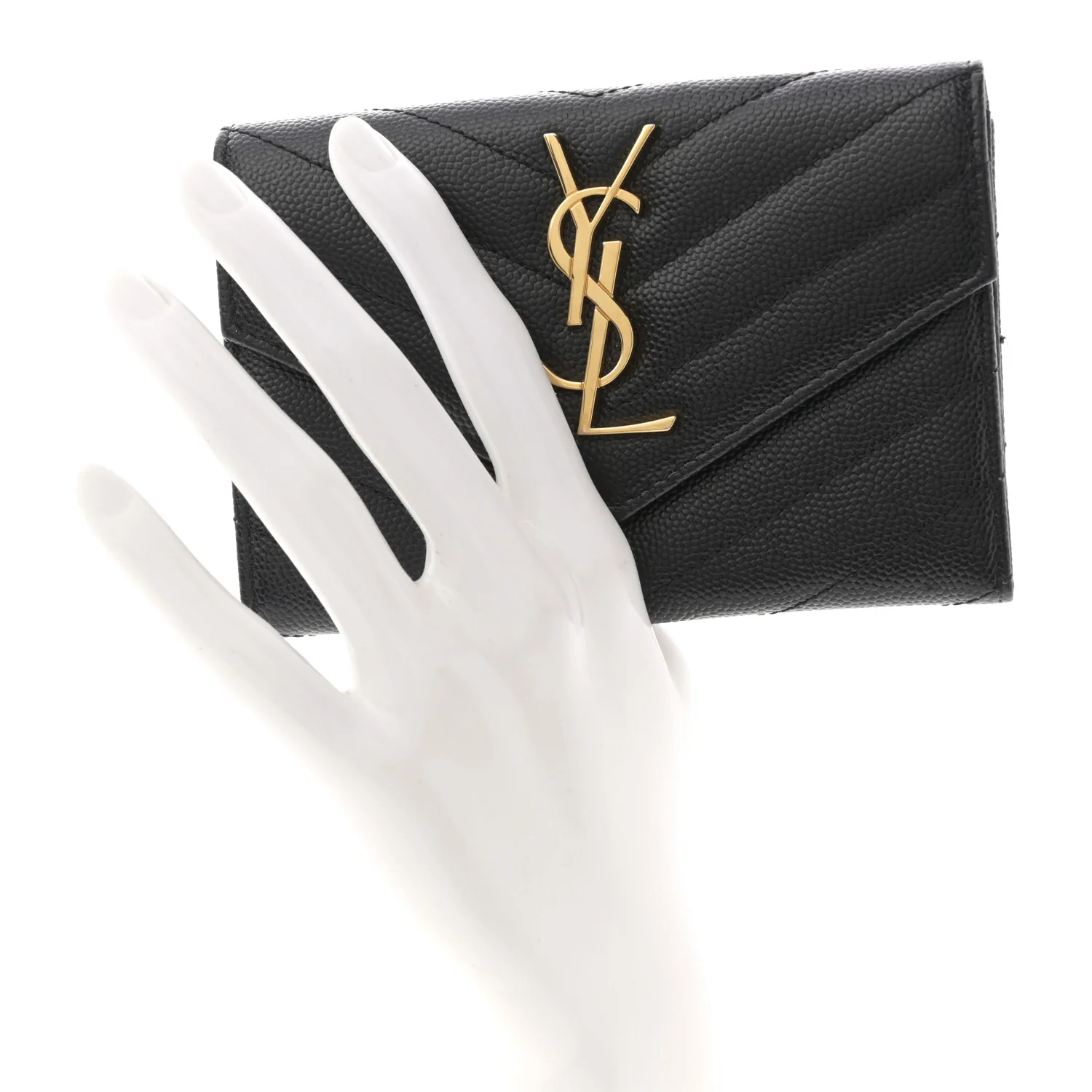 Grain De Poudre Matelasse Chevron Small Monogram Envelope Wallet Black - Image 2