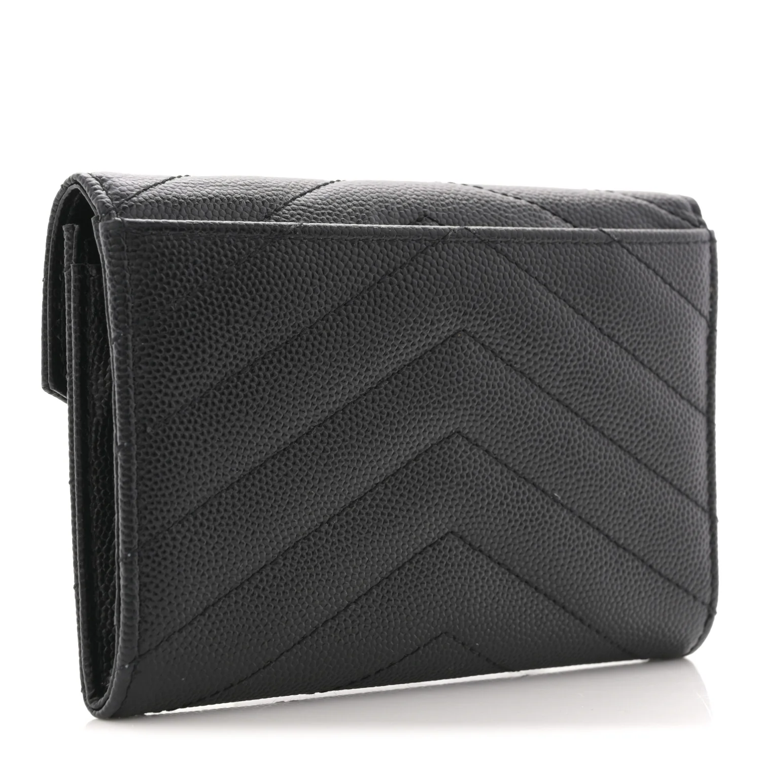 Grain De Poudre Matelasse Chevron Small Monogram Envelope Wallet Black - Image 3