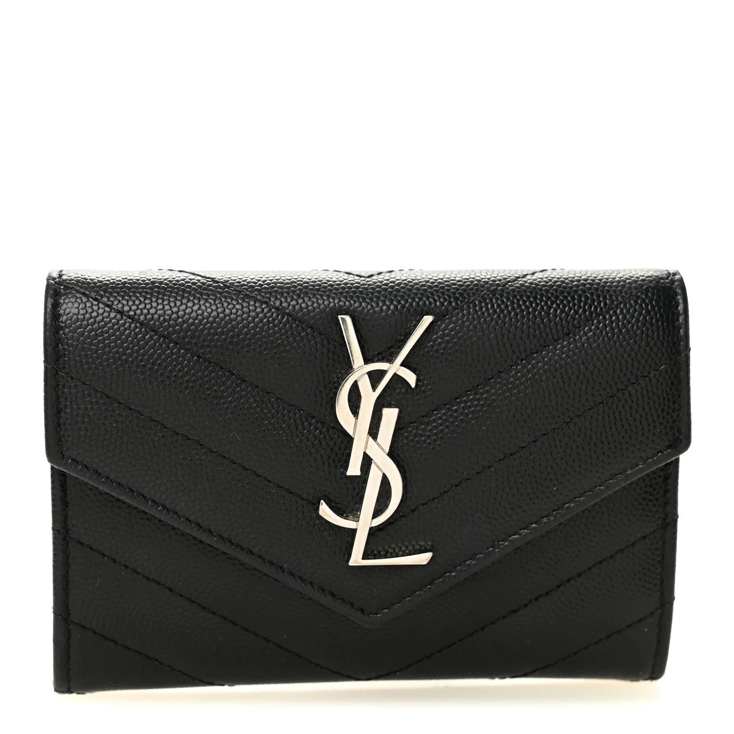 Grain De Poudre Matelasse Chevron Small Monogram Envelope Wallet Black