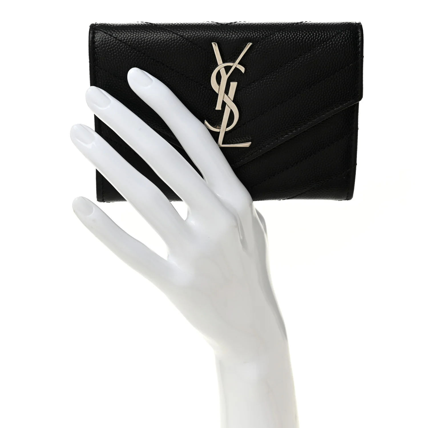 Grain De Poudre Matelasse Chevron Small Monogram Envelope Wallet Black - Image 2
