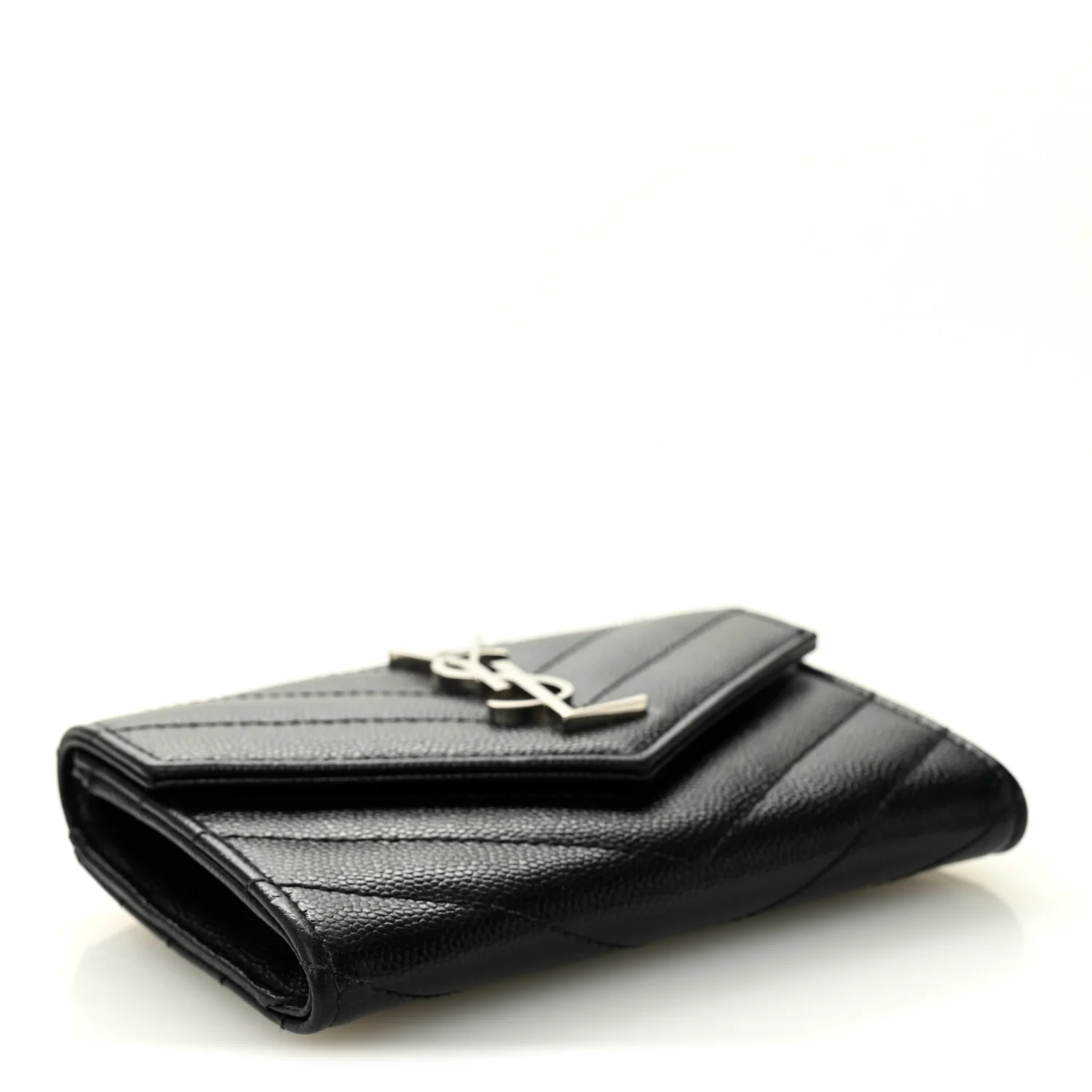 Grain De Poudre Matelasse Chevron Small Monogram Envelope Wallet Black - Image 4