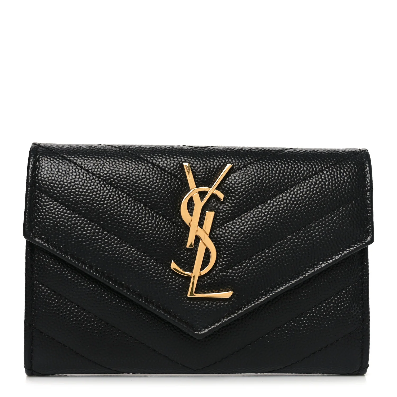 Grain De Poudre Matelasse Chevron Small Monogram Envelope Wallet Black