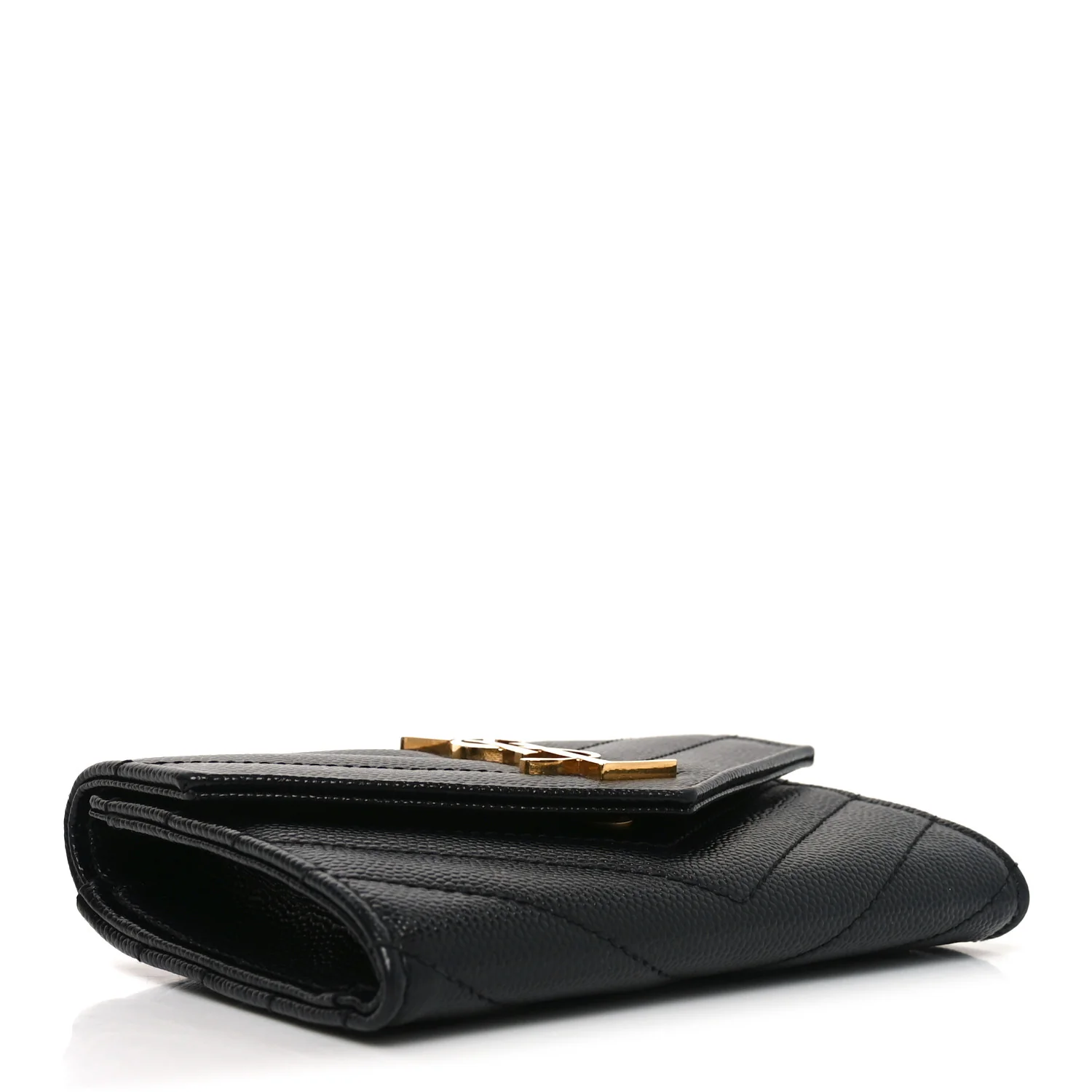 Grain De Poudre Matelasse Chevron Small Monogram Envelope Wallet Black - Image 4