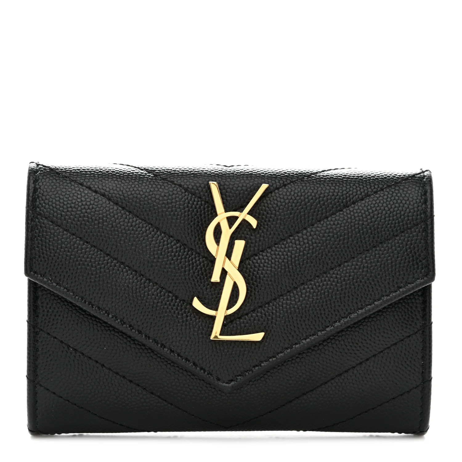 Grain De Poudre Matelasse Chevron Small Monogram Envelope Wallet Black