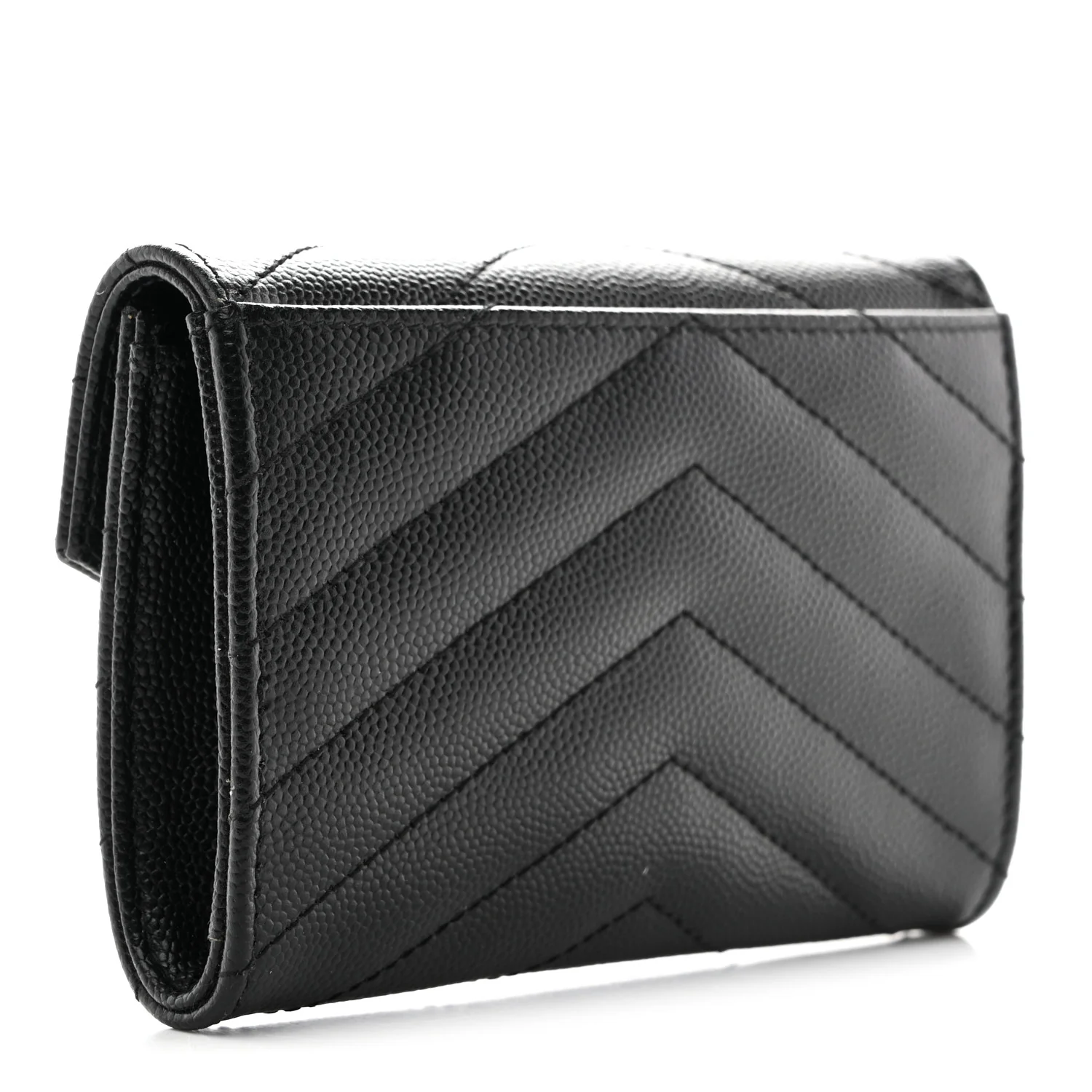 Grain De Poudre Matelasse Chevron Small Monogram Envelope Wallet Black - Image 3