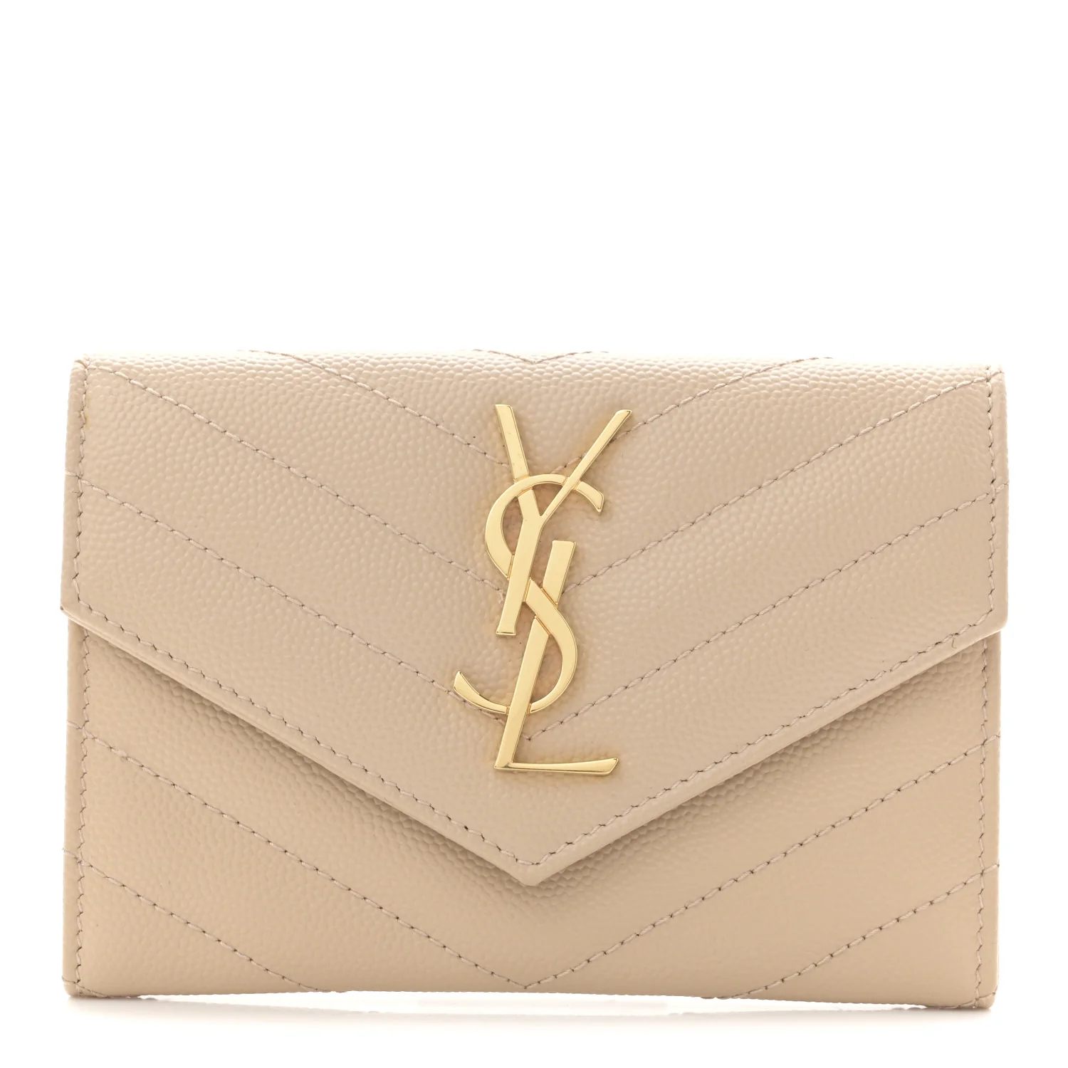 Grain De Poudre Matelasse Chevron Small Monogram Envelope Wallet Dark Beige
