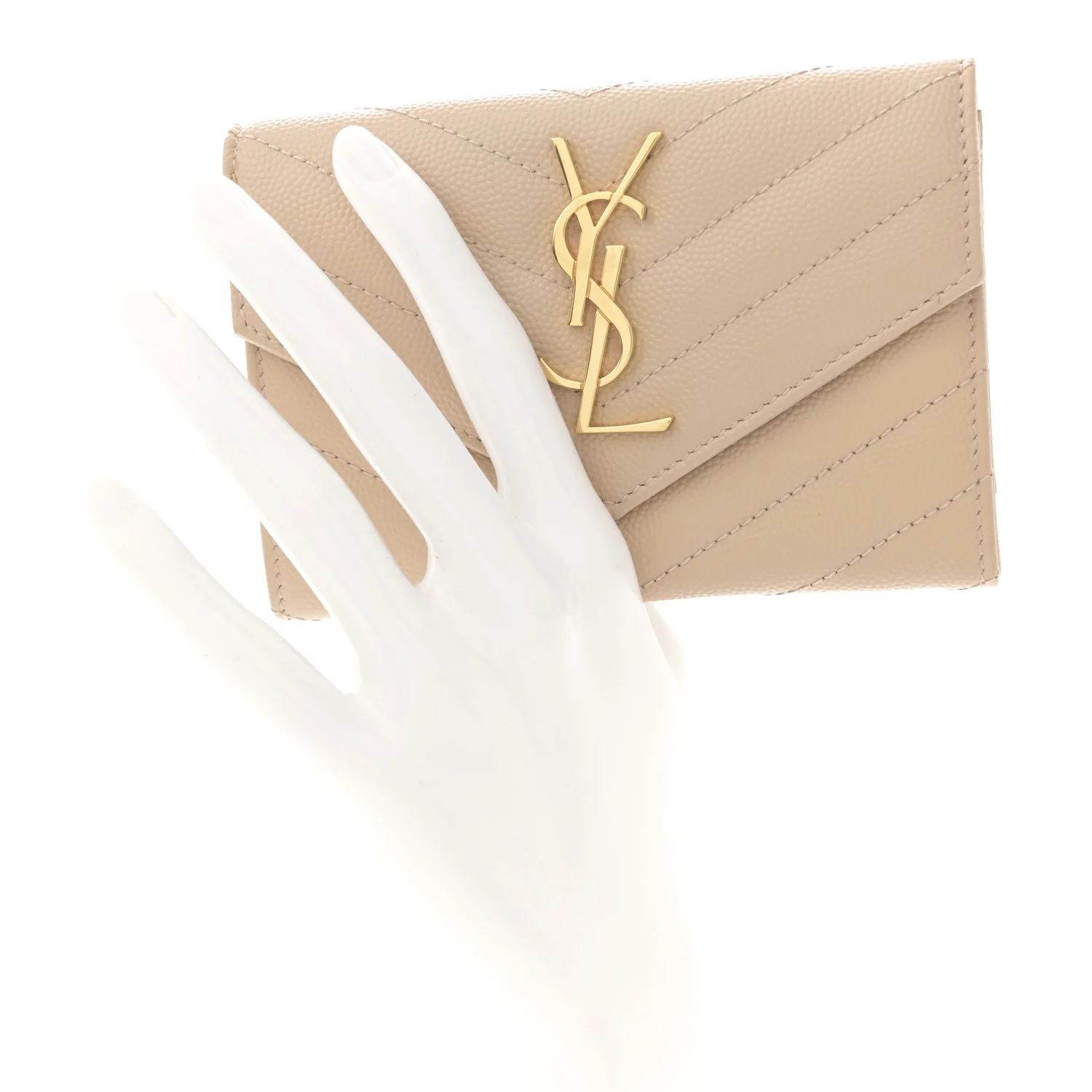 Grain De Poudre Matelasse Chevron Small Monogram Envelope Wallet Dark Beige - Image 2