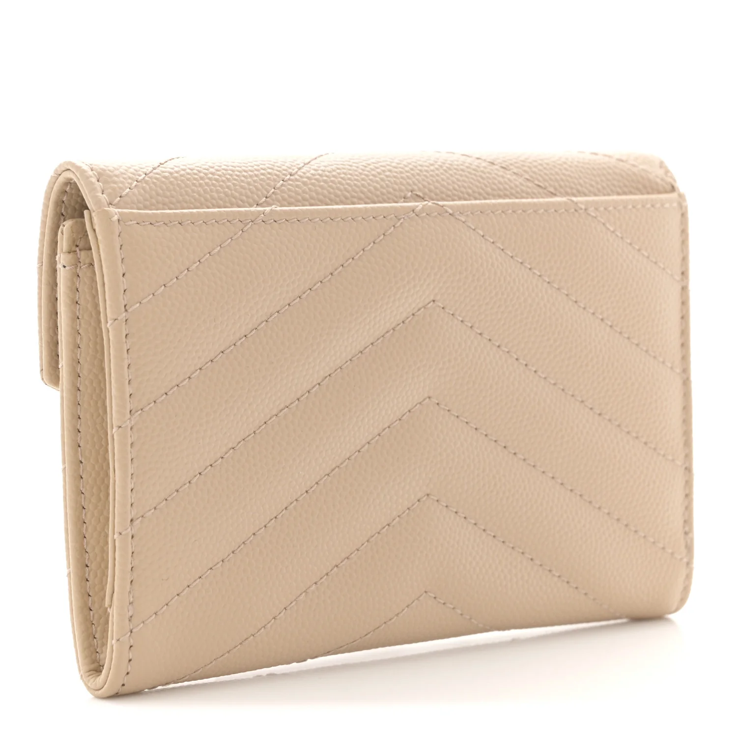 Grain De Poudre Matelasse Chevron Small Monogram Envelope Wallet Dark Beige - Image 3