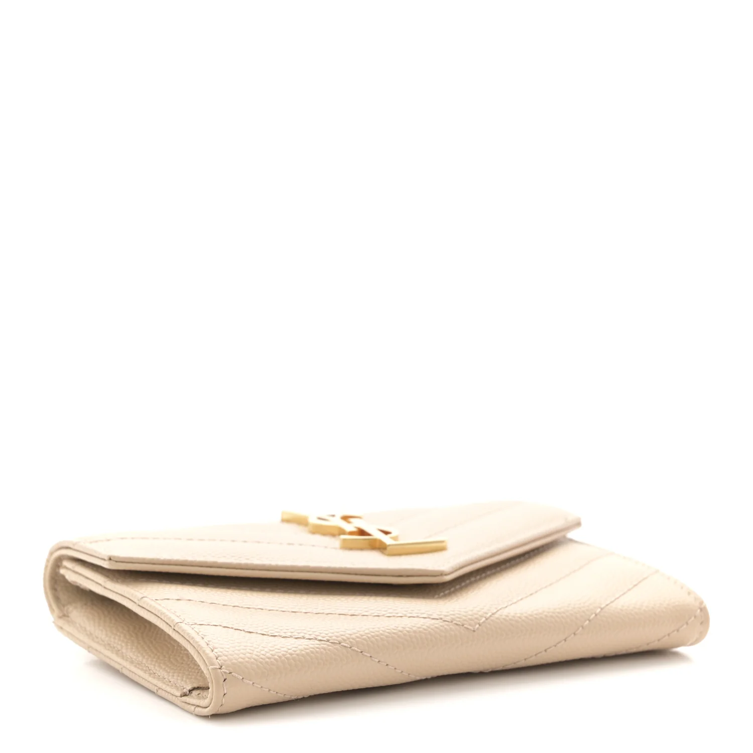 Grain De Poudre Matelasse Chevron Small Monogram Envelope Wallet Dark Beige - Image 4