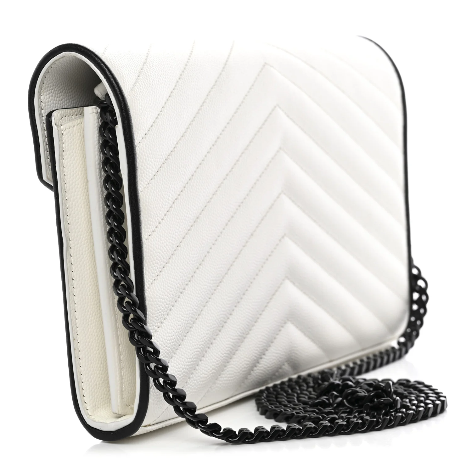 Grain De Poudre Matelasse Monogram Chain Wallet White Black - Image 3