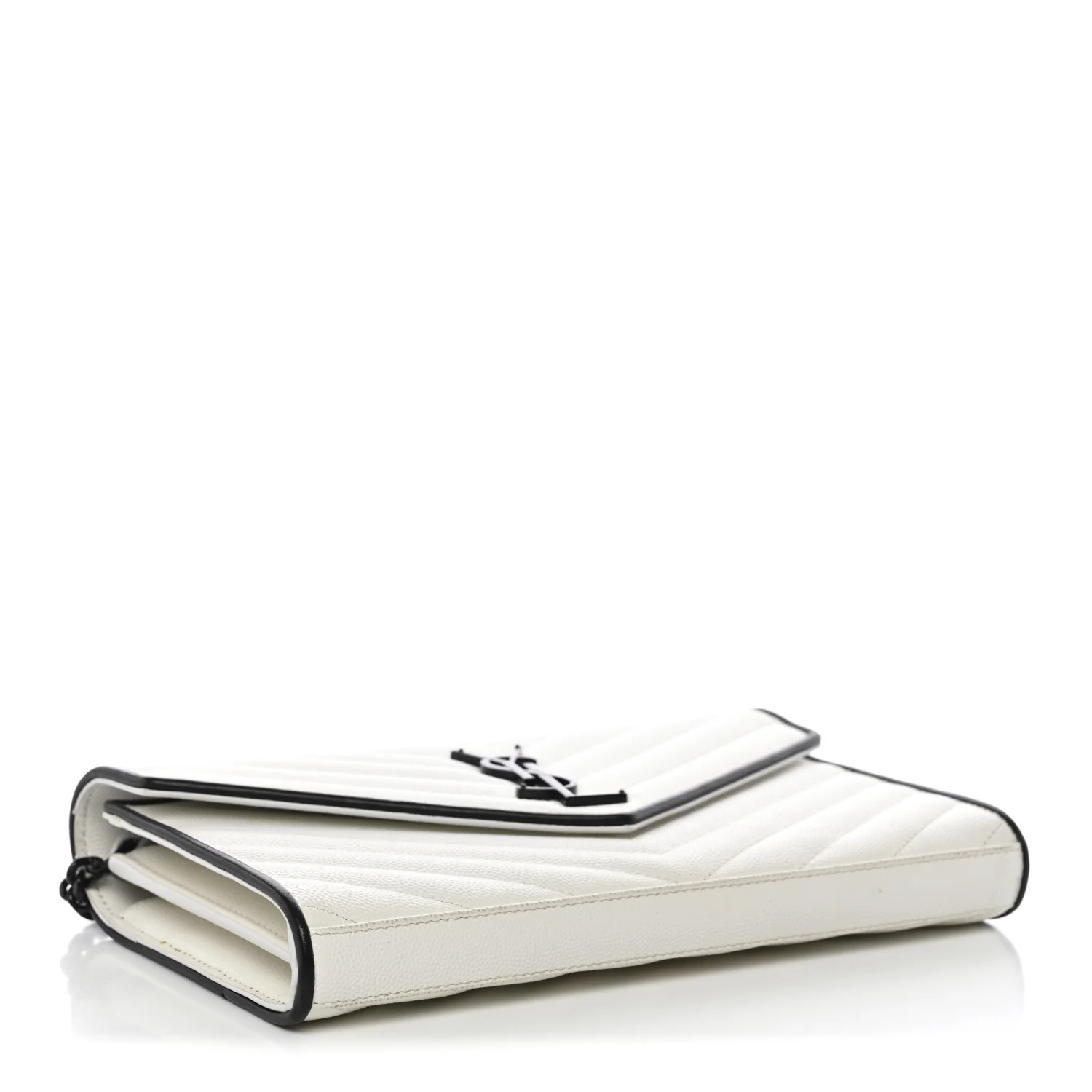 Grain De Poudre Matelasse Monogram Chain Wallet White Black - Image 4