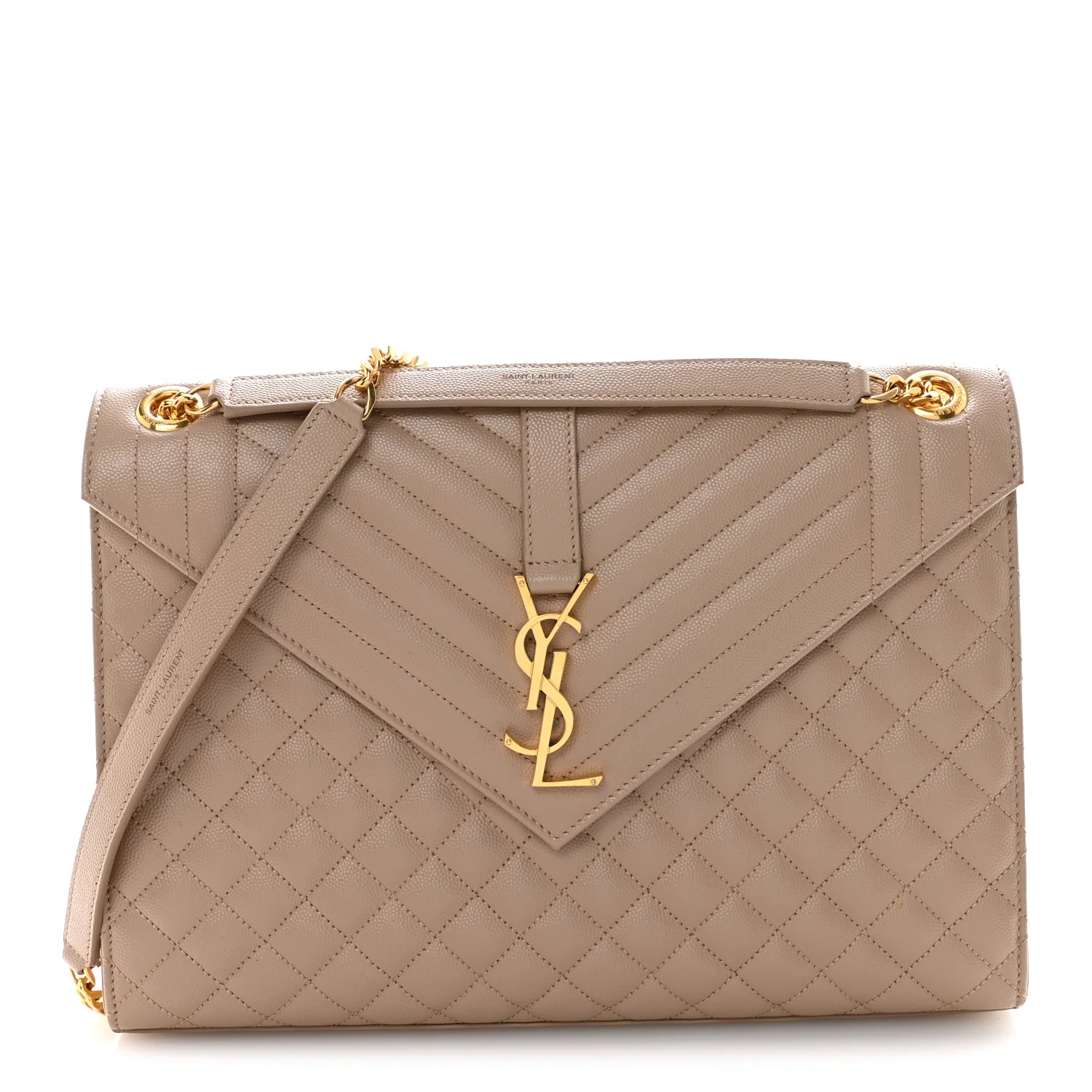 Grain De Poudre Mixed Matelasse Large Triquilt Monogram Satchel Dark Beige