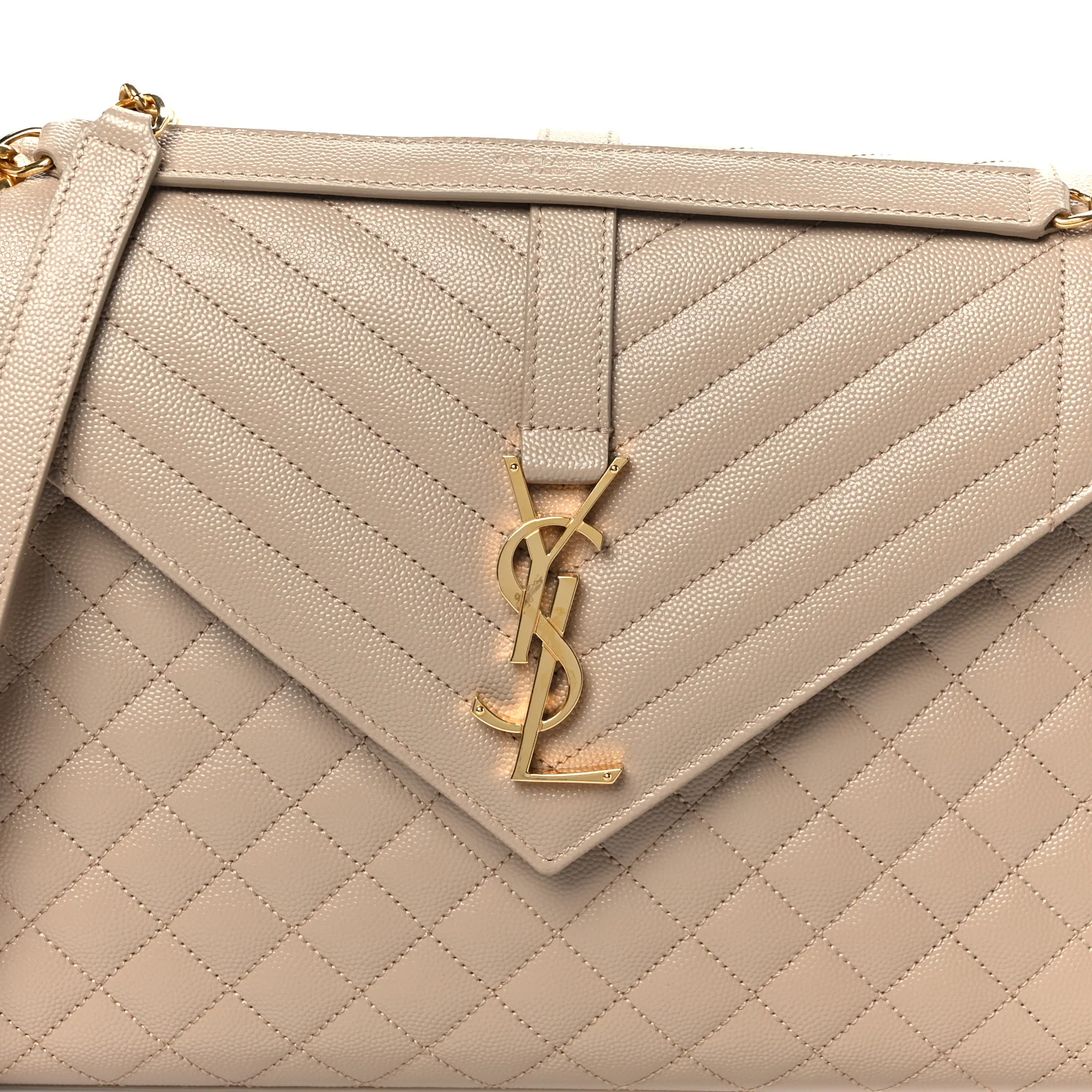 Grain De Poudre Mixed Matelasse Large Triquilt Monogram Satchel Dark Beige - Image 9